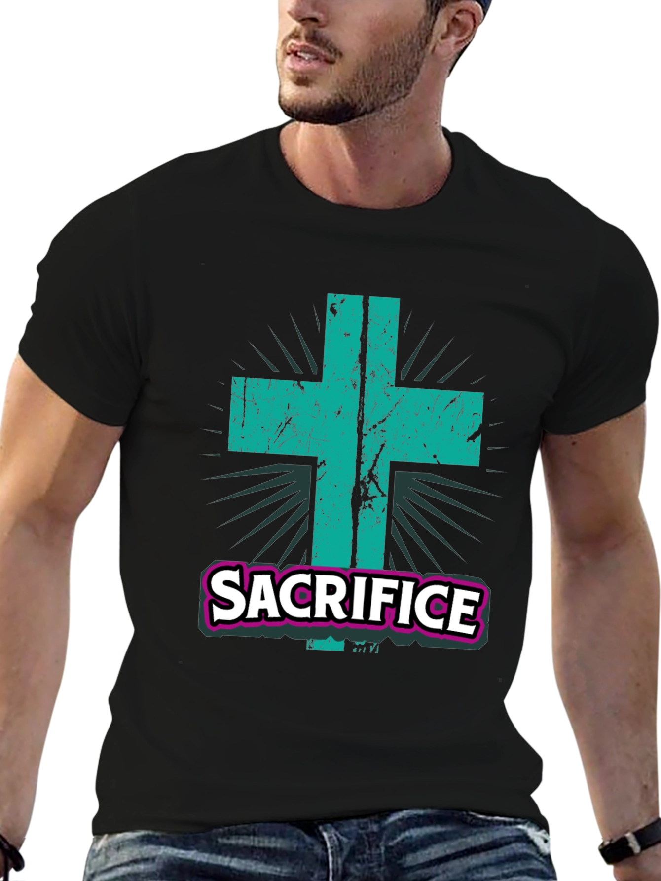 Sacrifice Graphic Tee - Religious Cross T-Shirt