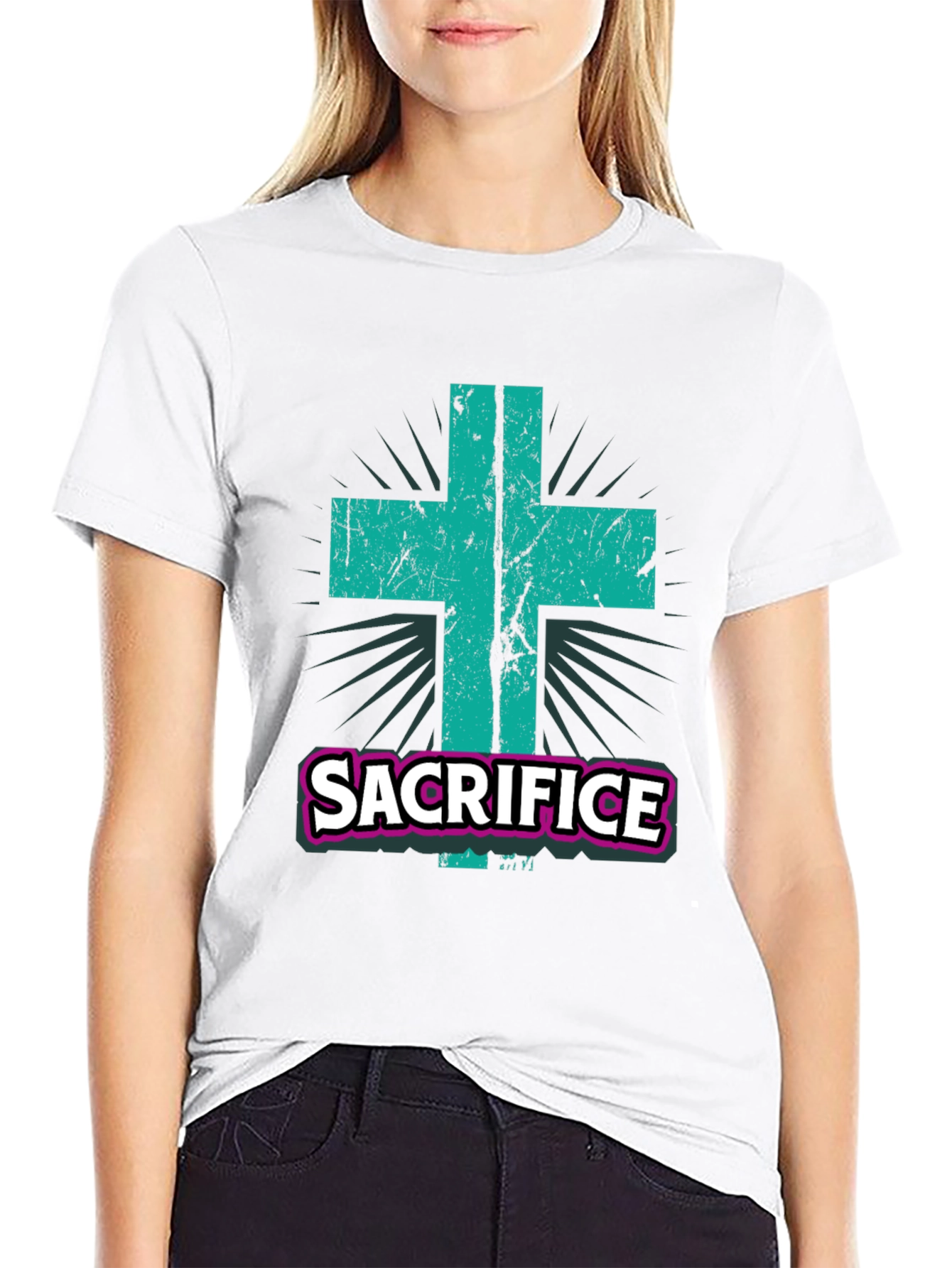 Sacrifice Graphic Tee - Religious Cross T-Shirt