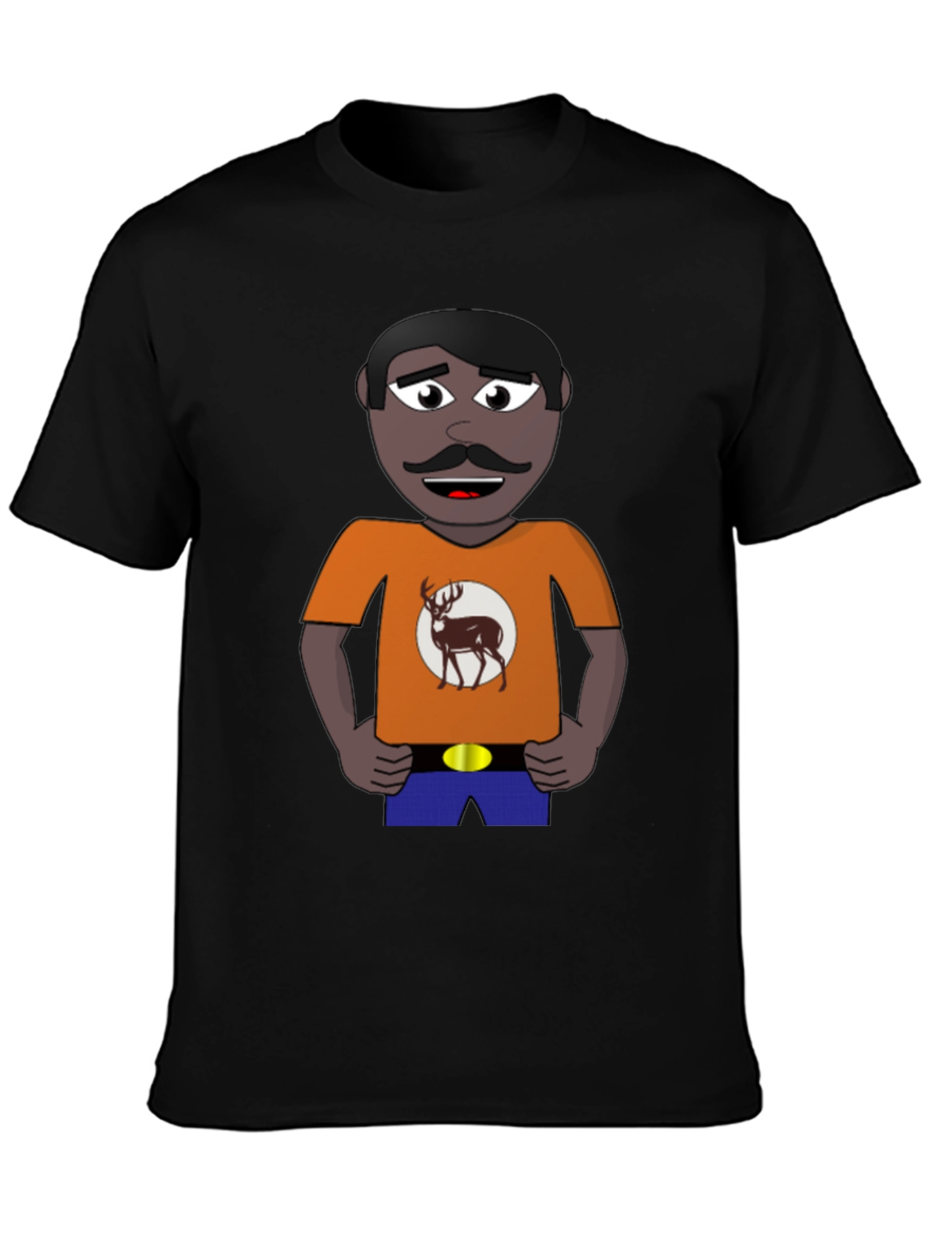Cartoon Man with Deer Graphic T-Shirt