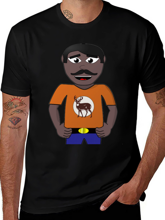 Cartoon Man with Deer Graphic T-Shirt