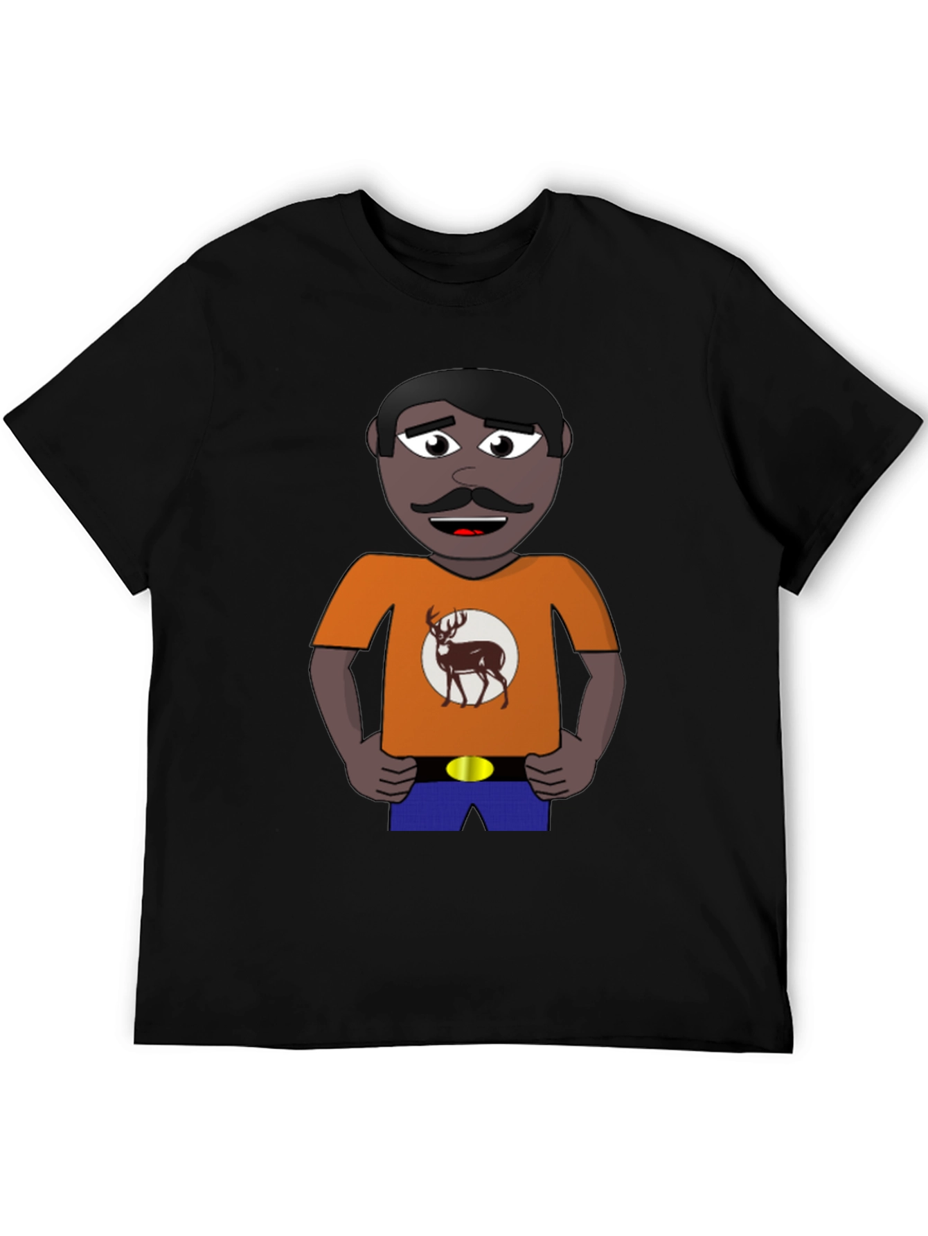 Cartoon Man with Deer Graphic T-Shirt
