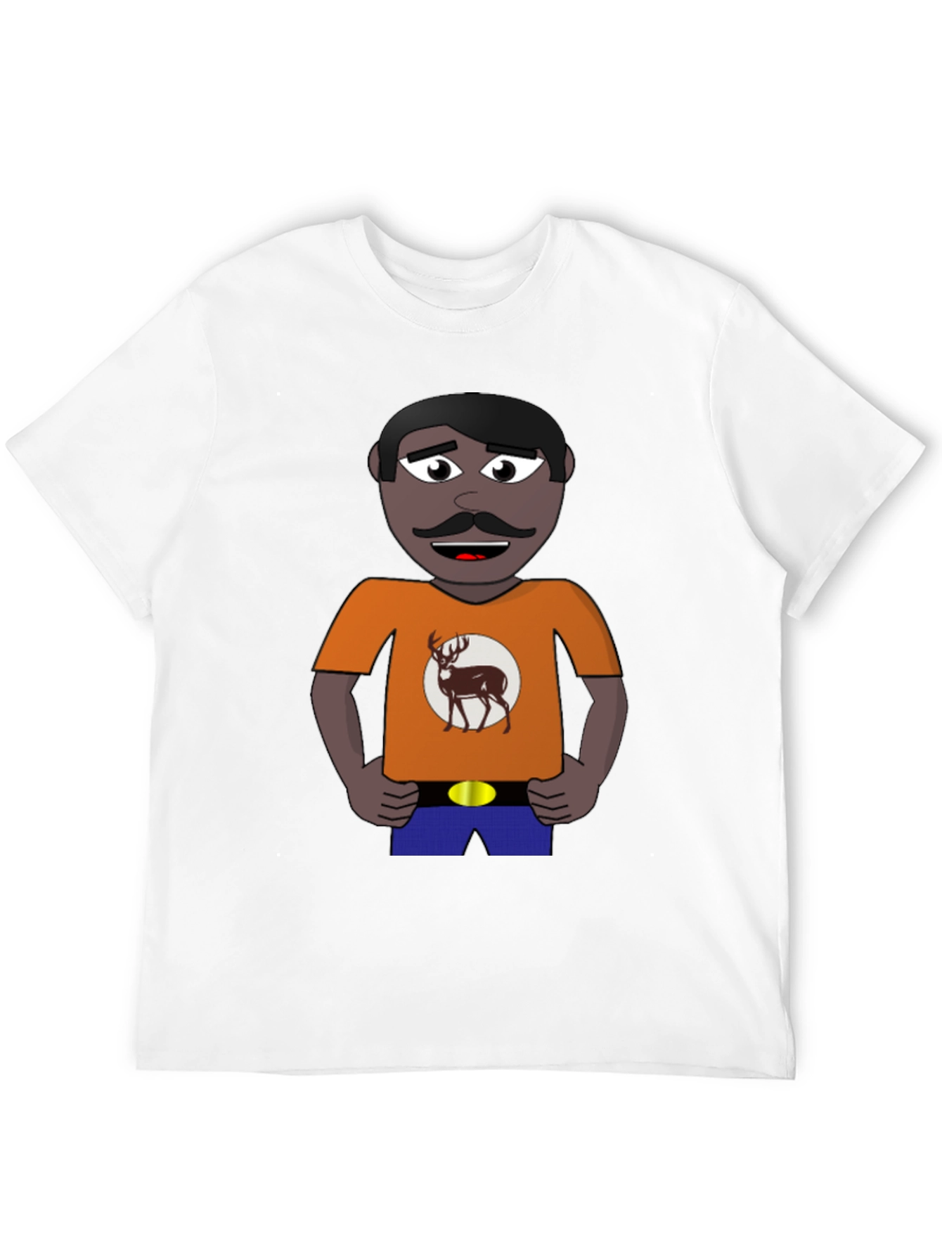 Cartoon Man with Deer Graphic T-Shirt