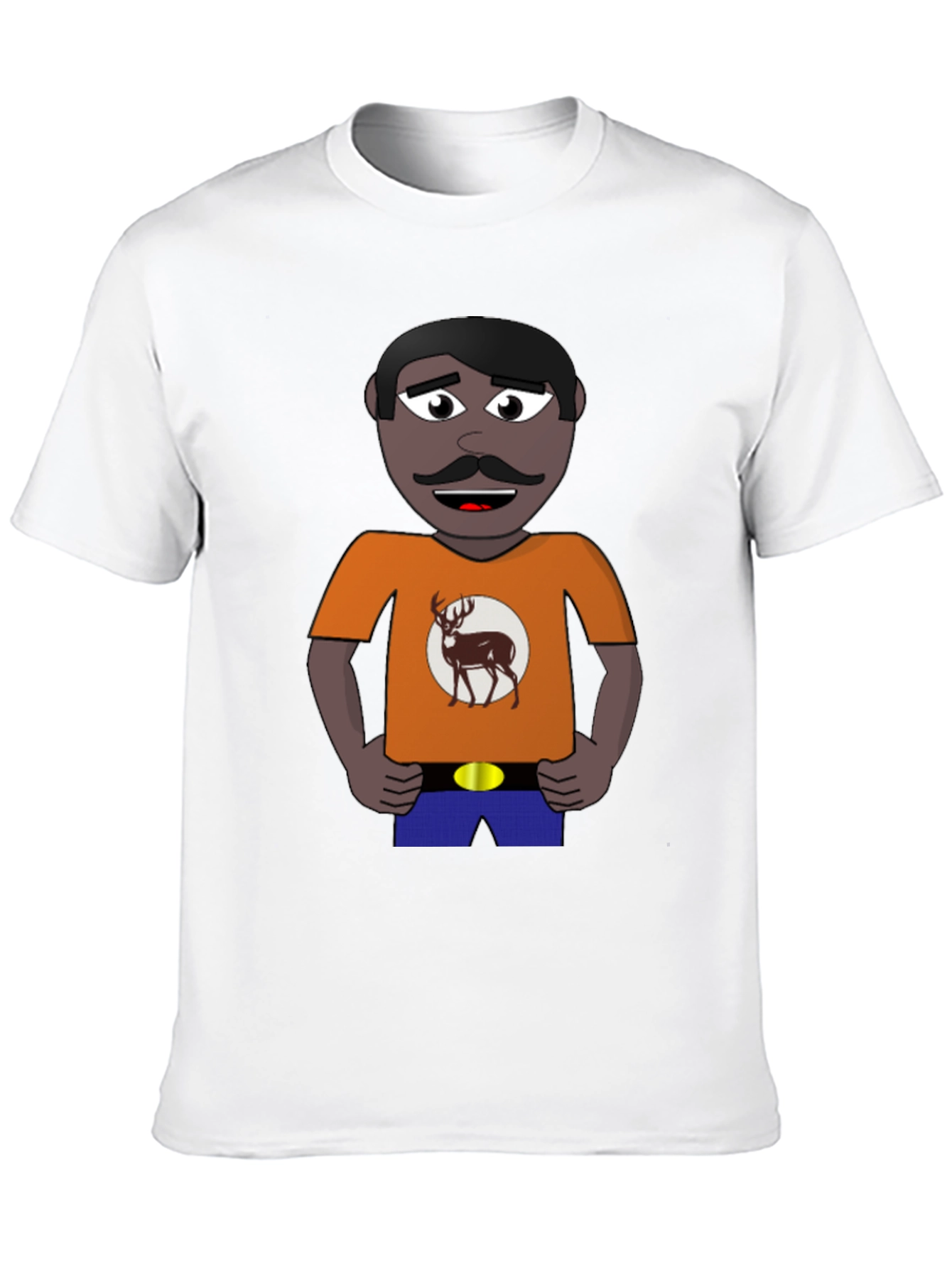 Cartoon Man with Deer Graphic T-Shirt