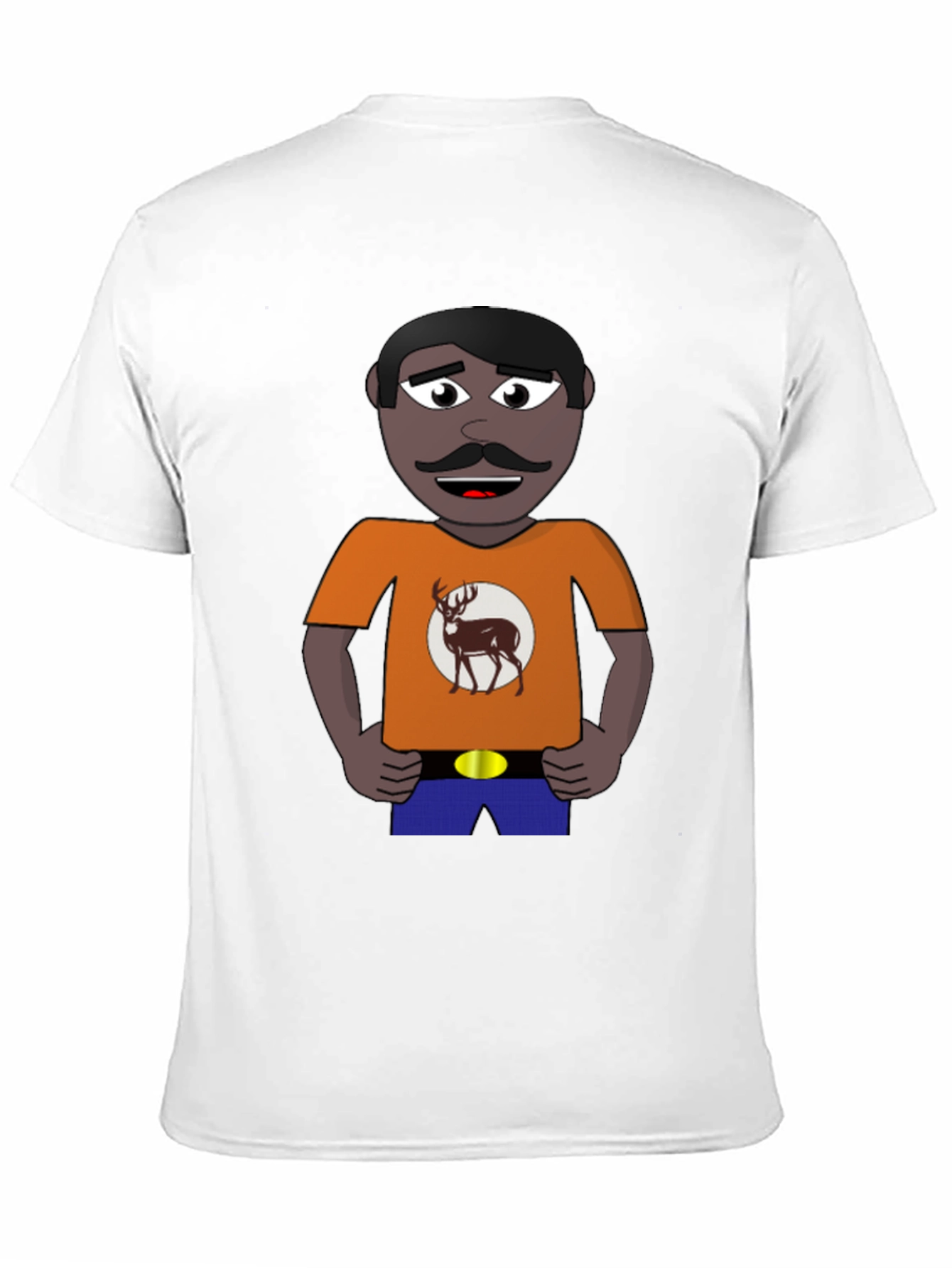 Cartoon Man with Deer Graphic T-Shirt