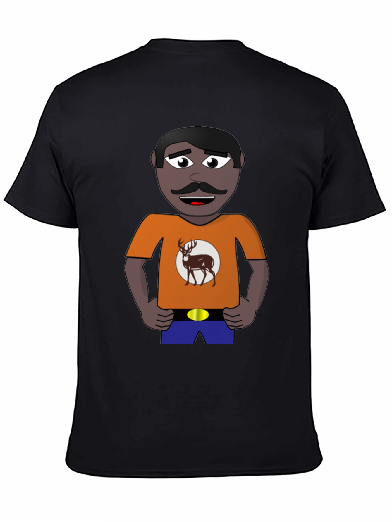 Cartoon Man with Deer Graphic T-Shirt
