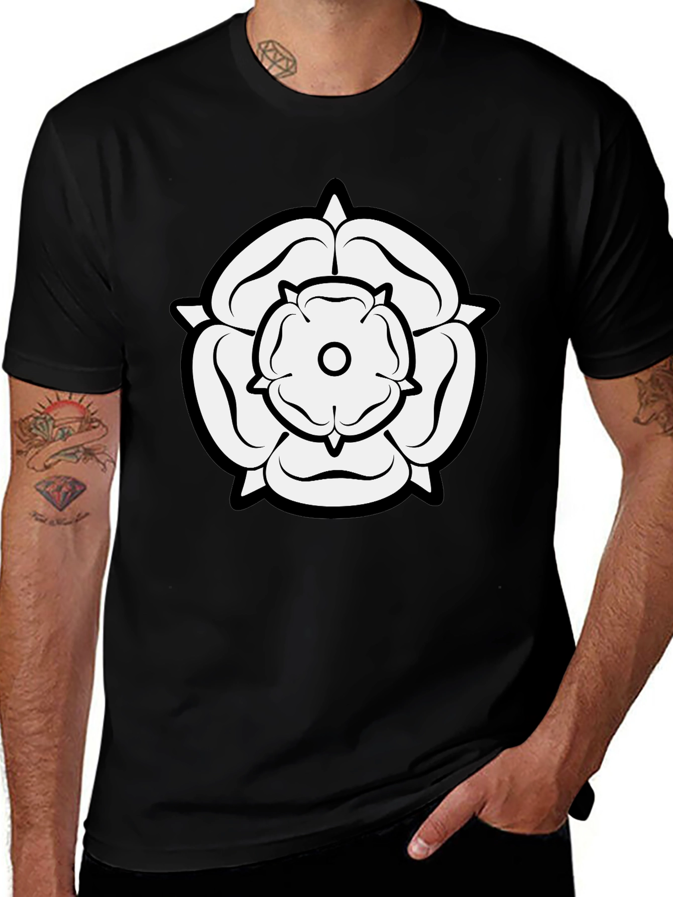 White Rose Graphic Black T-Shirt