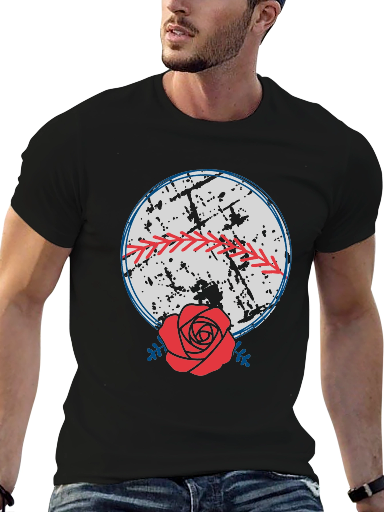 Baseball & Rose Graphic Tee - Stylish Comfort