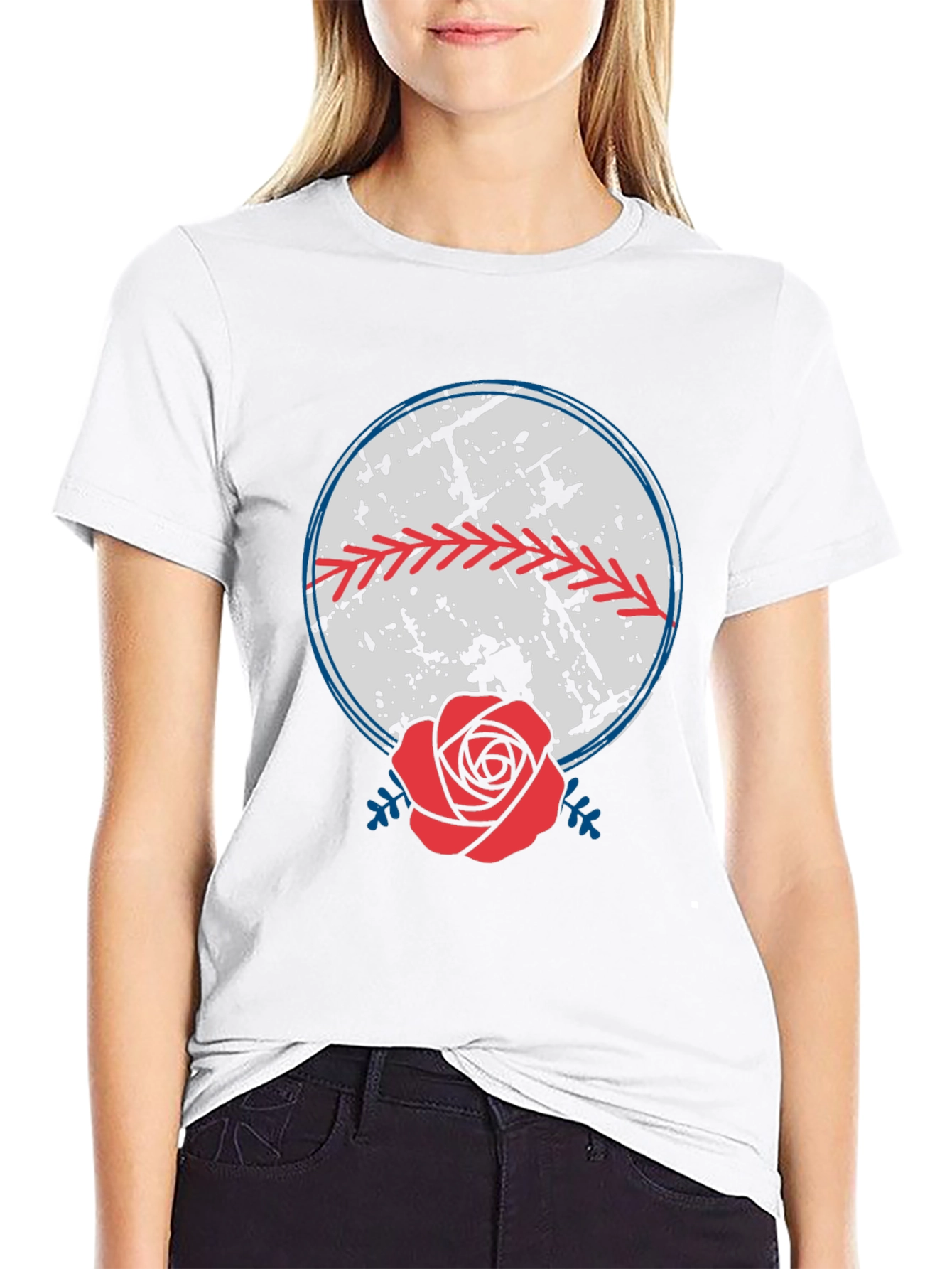 Baseball & Rose Graphic Tee - Stylish Comfort