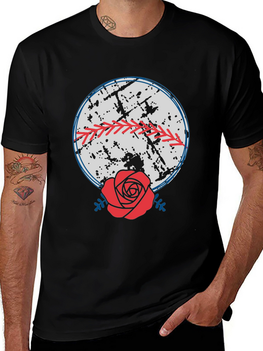 Baseball & Rose Graphic Tee - Stylish Comfort