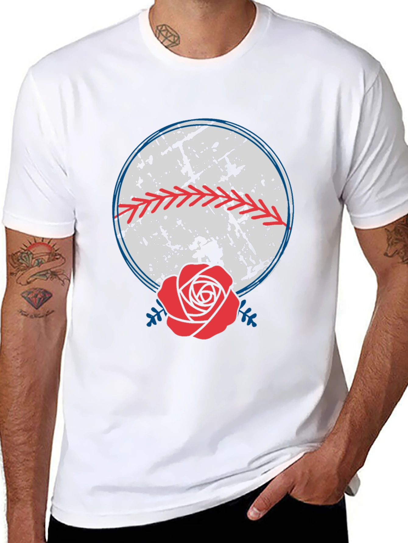 Baseball & Rose Graphic Tee - Stylish Comfort