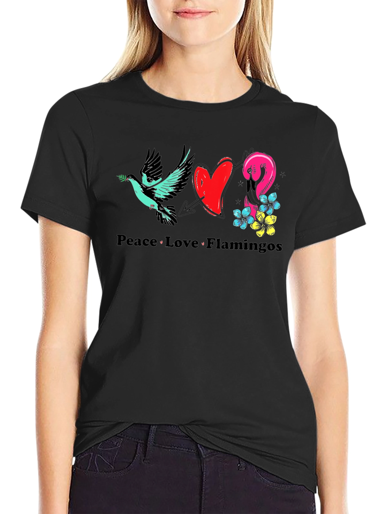 Peace Love Flamingos Graphic T-Shirt