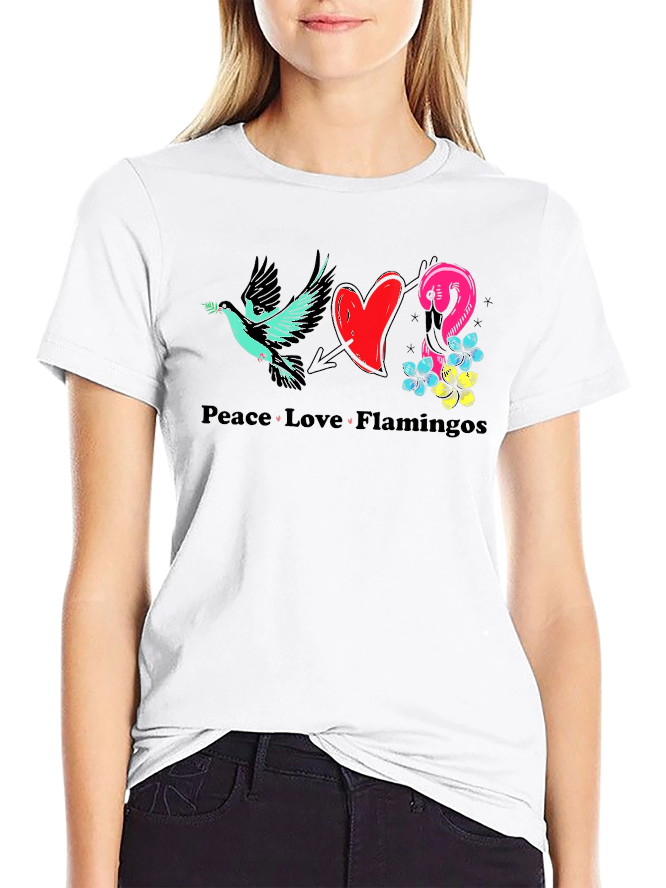 Peace Love Flamingos Graphic T-Shirt