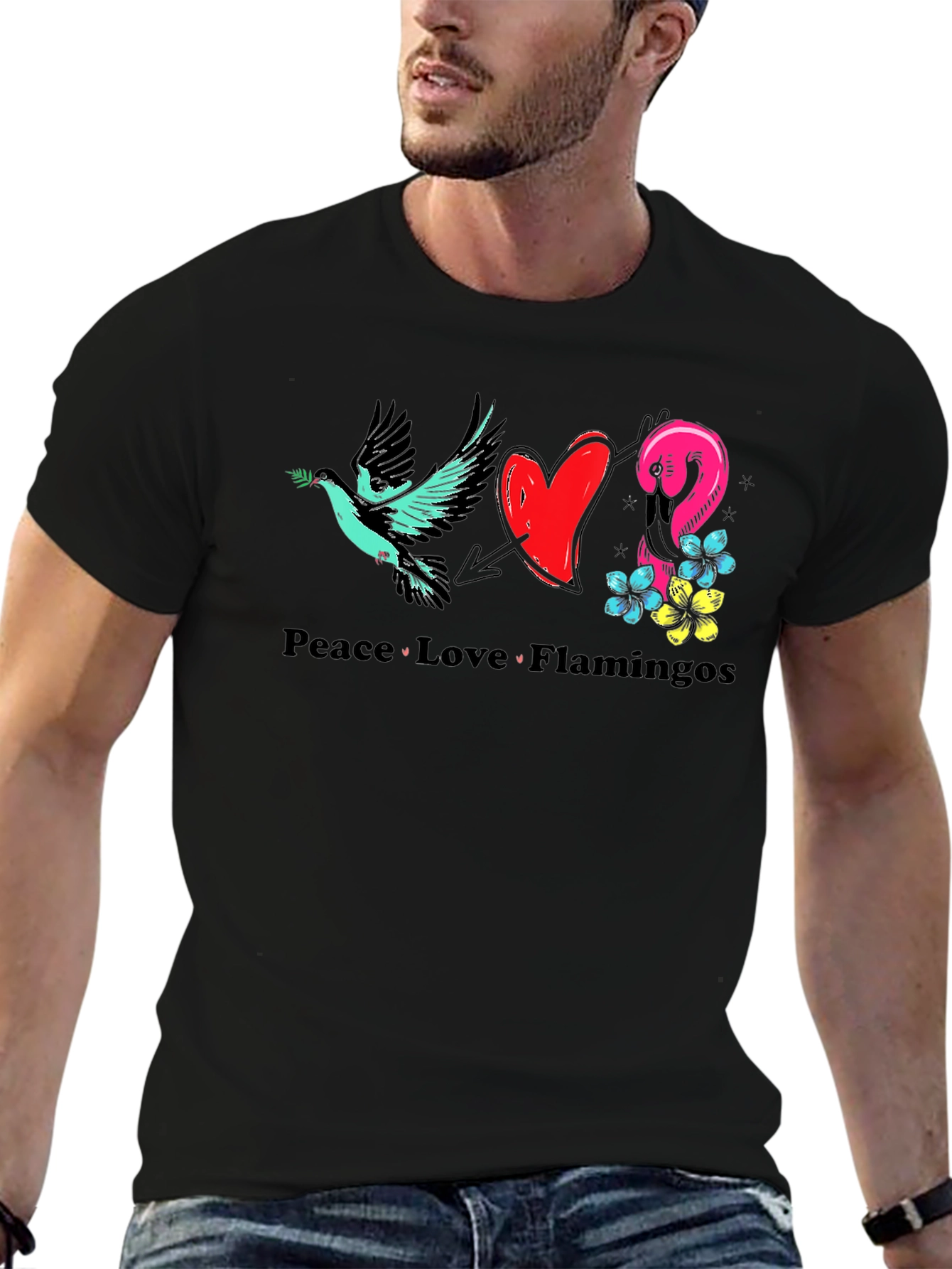 Peace Love Flamingos Graphic T-Shirt