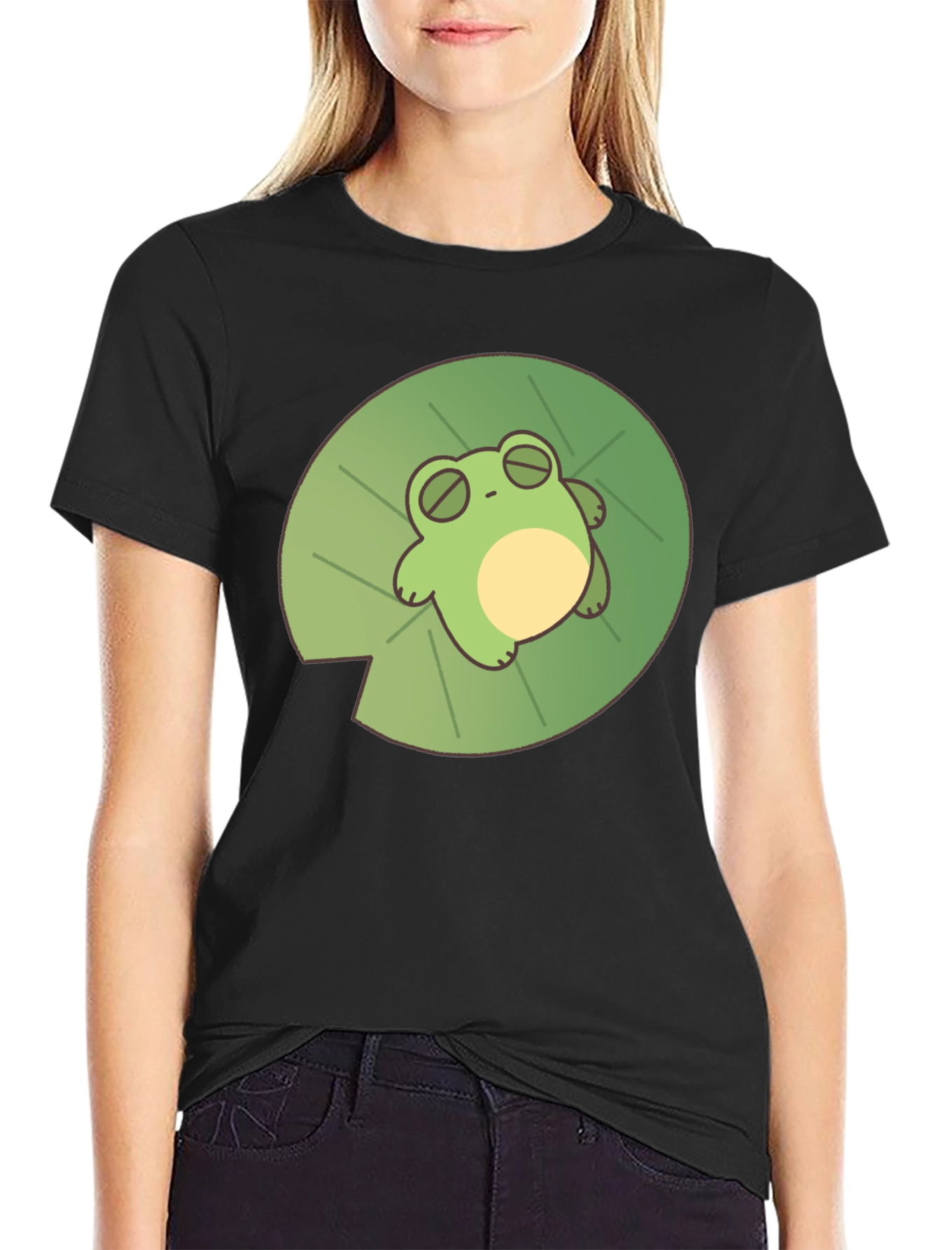 Frog on Lily Pad Black T-Shirt