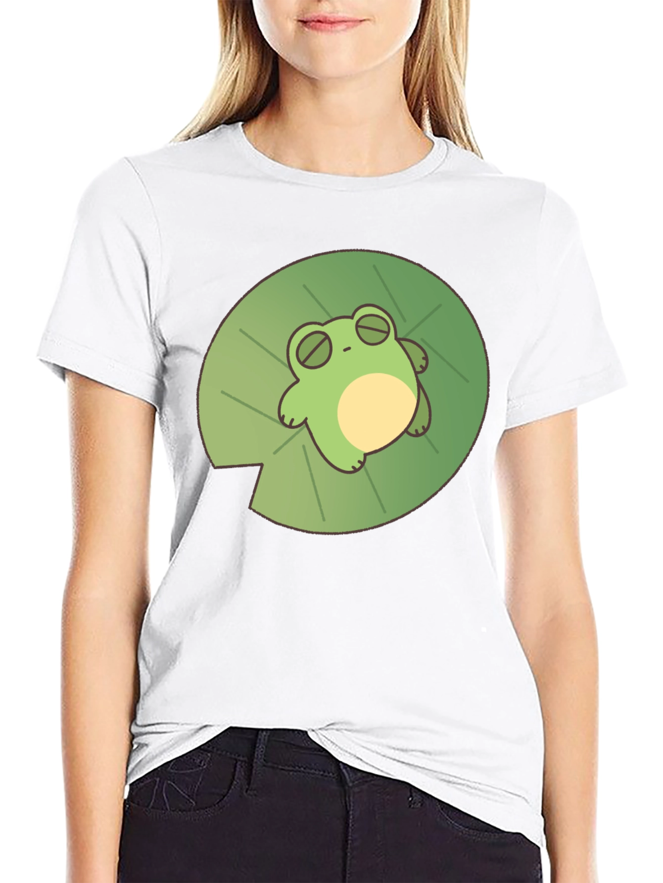 Frog on Lily Pad Black T-Shirt