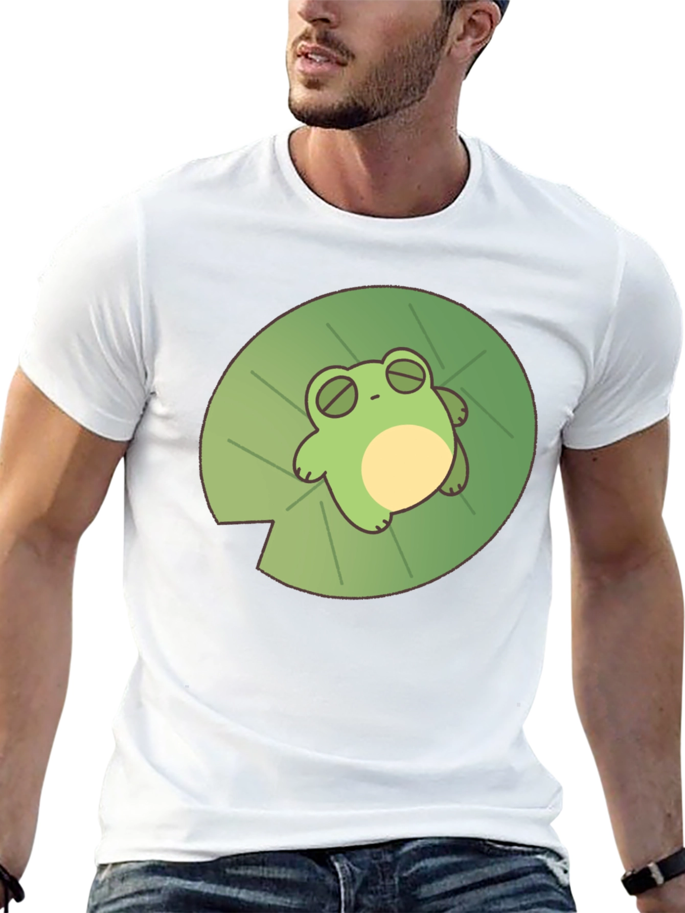 Frog on Lily Pad Black T-Shirt