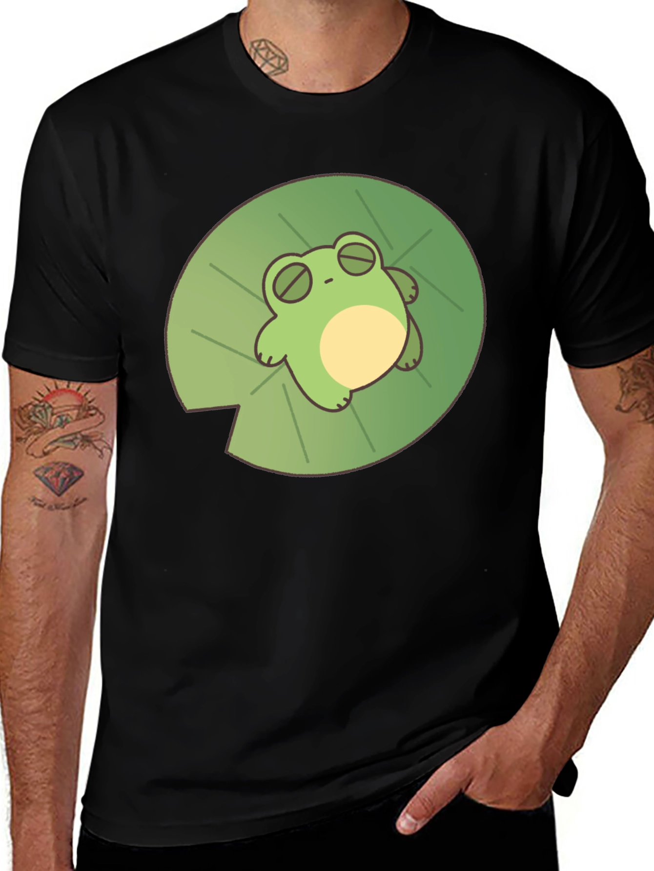 Frog on Lily Pad Black T-Shirt