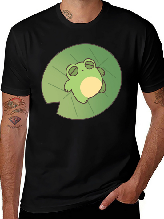 Frog on Lily Pad Black T-Shirt