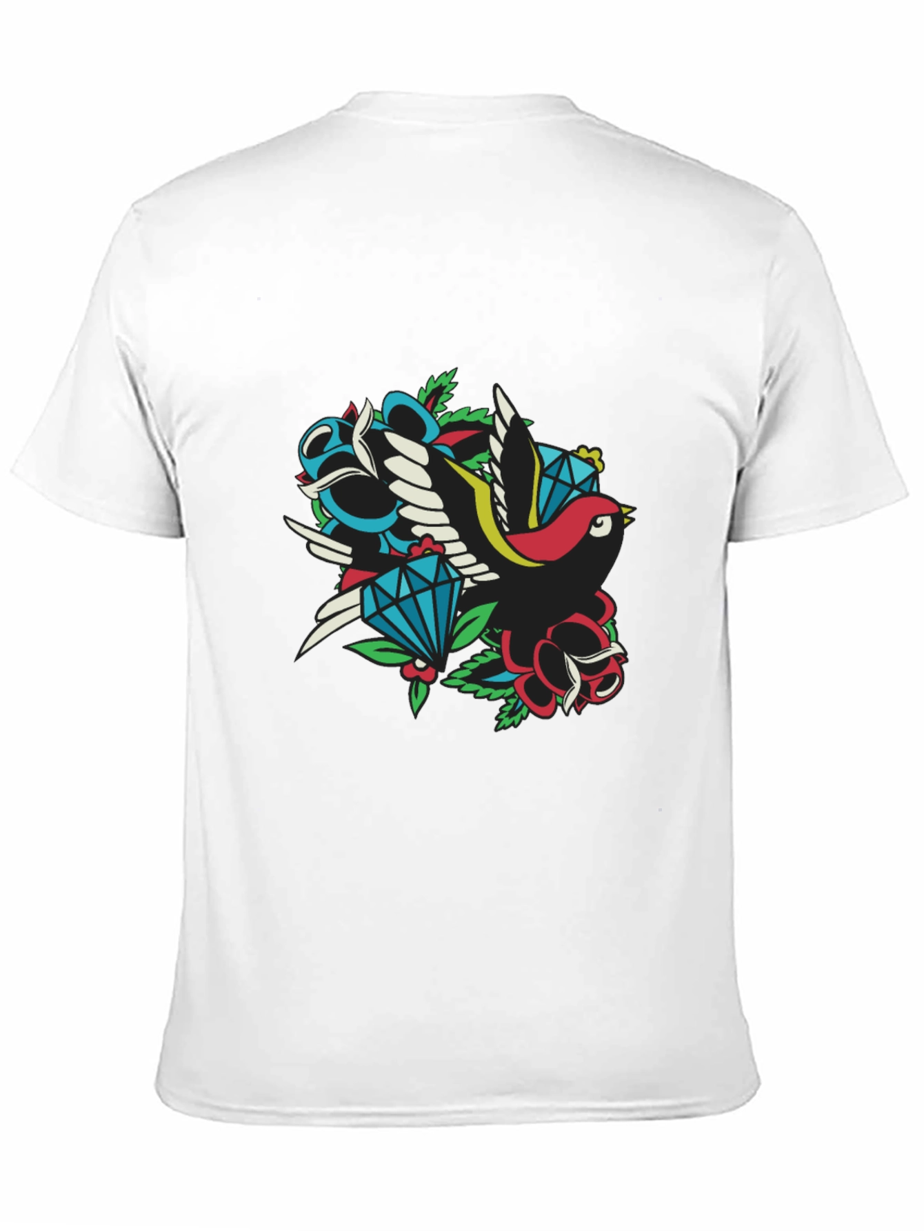 Retro Tattoo Style Bird & Gem Graphic Tee