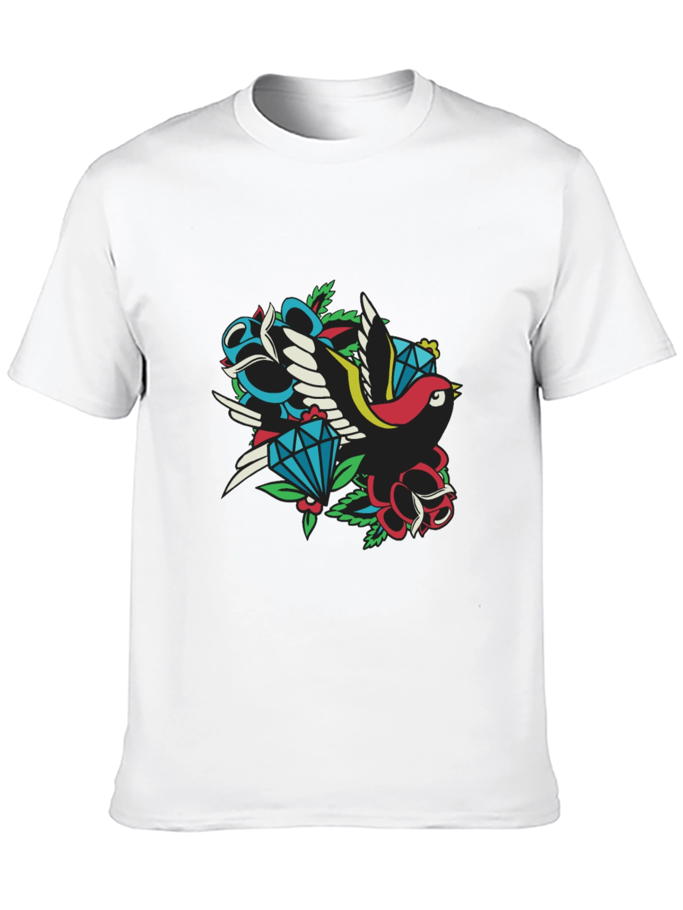 Retro Tattoo Style Bird & Gem Graphic Tee