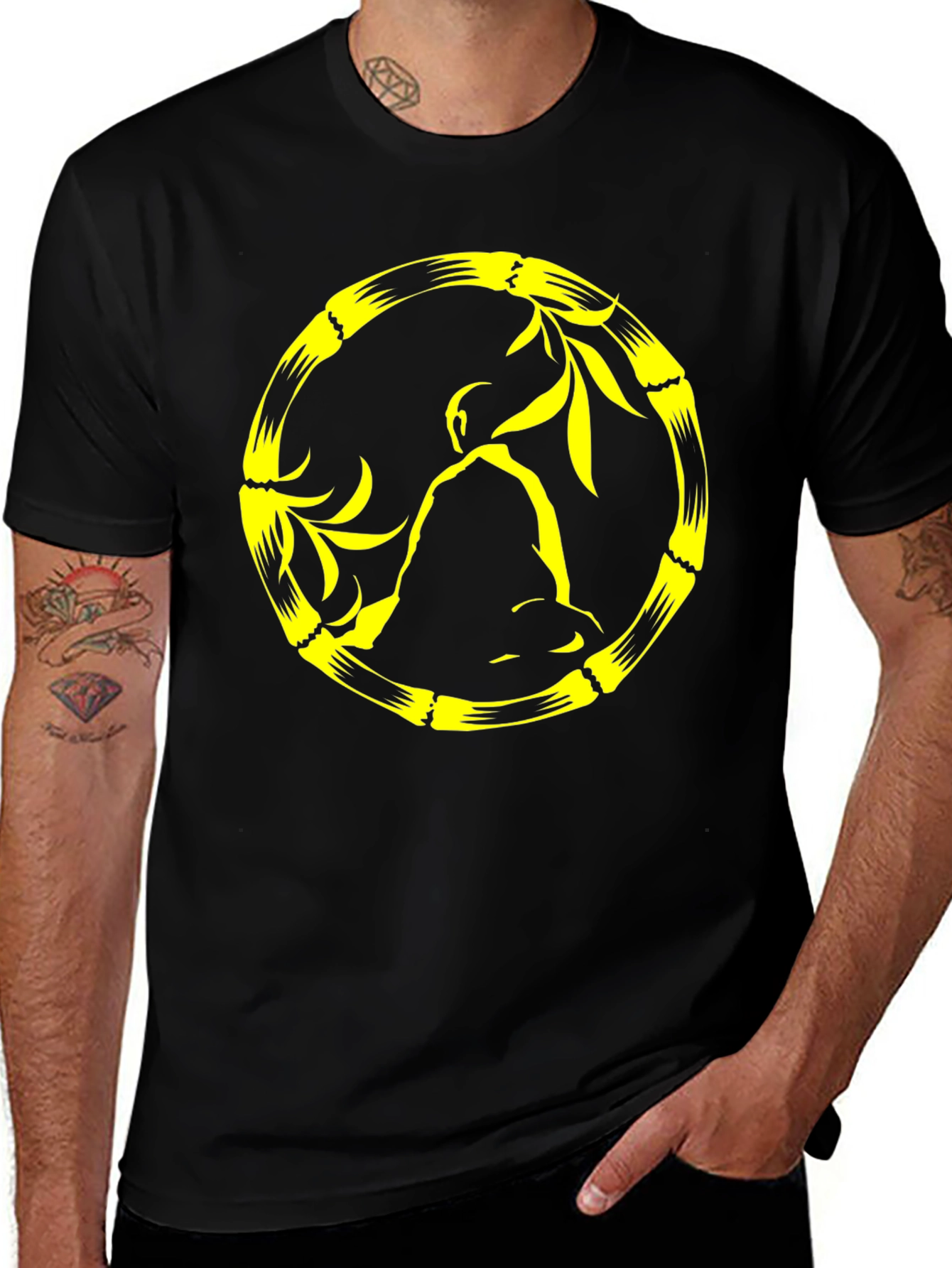 Buddha Bamboo Circle Black Tee