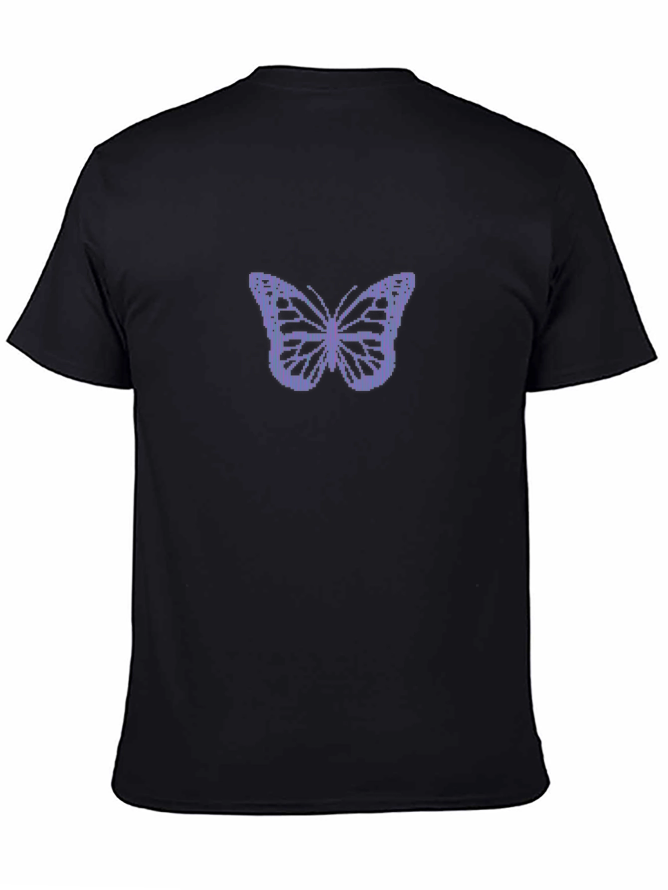 Black T-Shirt with Pixelated Butterfly Design