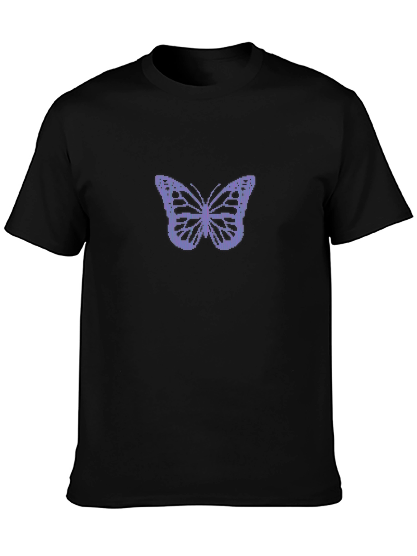 Black T-Shirt with Pixelated Butterfly Design