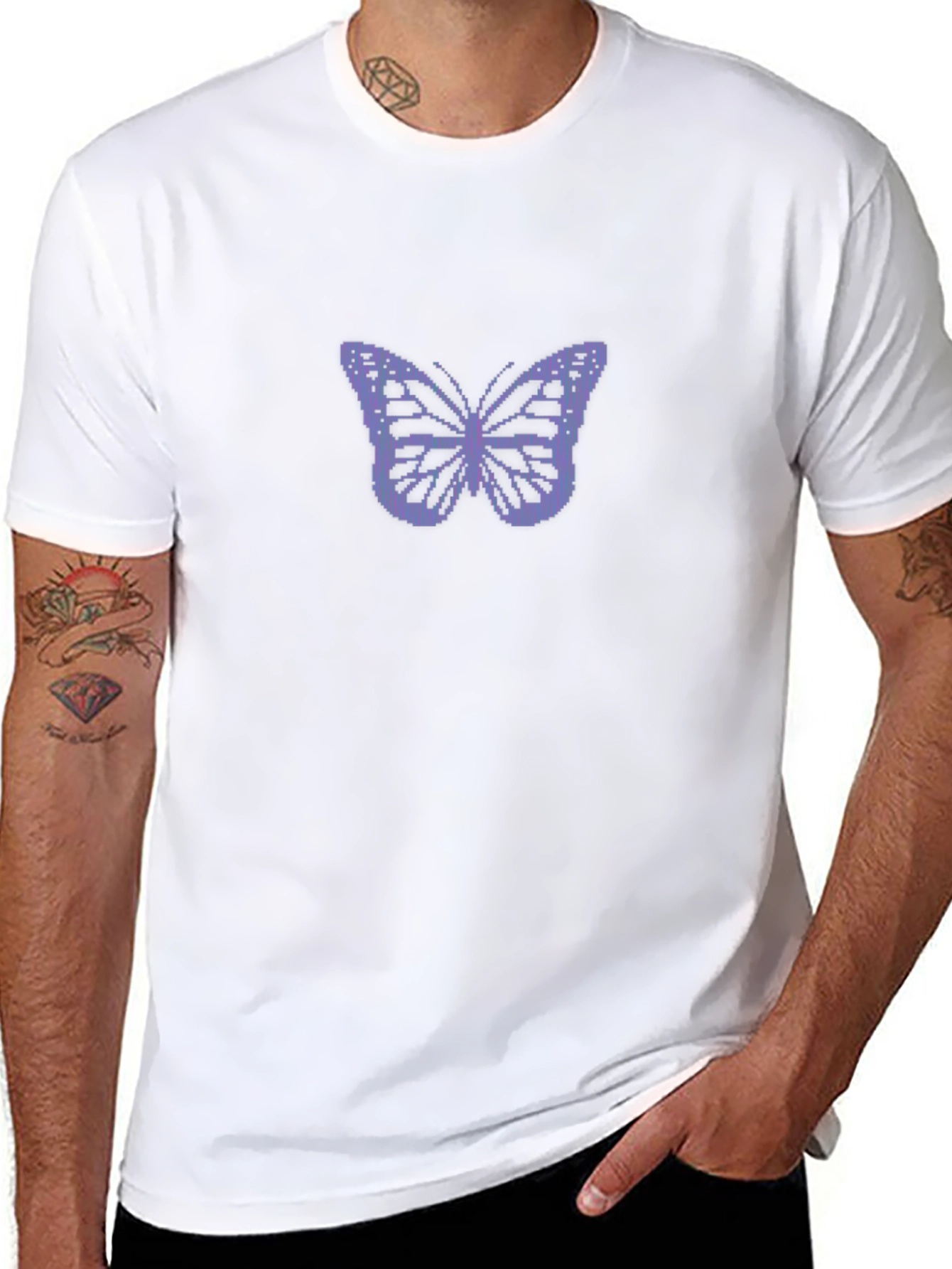 Black T-Shirt with Pixelated Butterfly Design