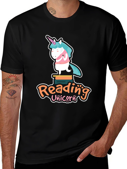 Reading Unicorn T-Shirt - Black Cotton Tee