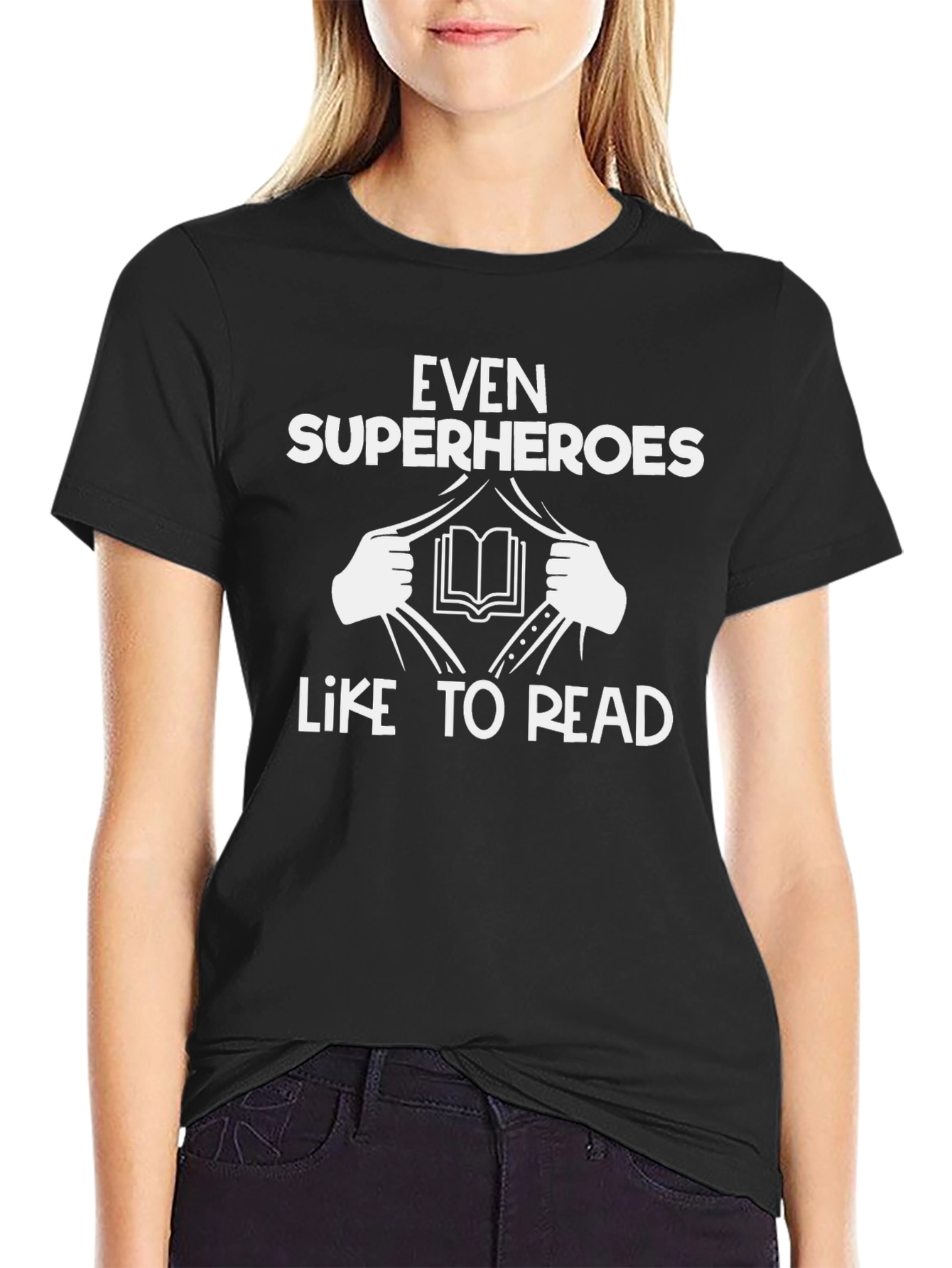 Even Superheroes Like to Read Black T-Shirt