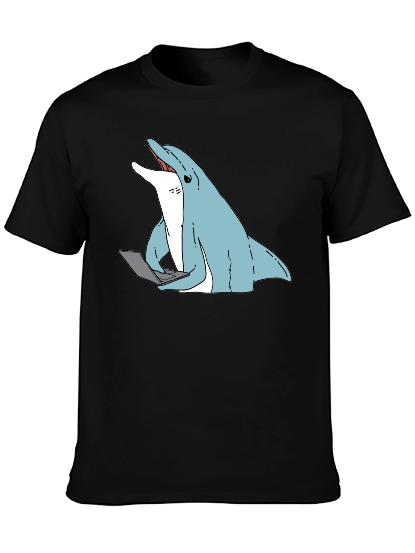 Dolphin Laptop Tee - Casual Cotton Blend T-Shirt