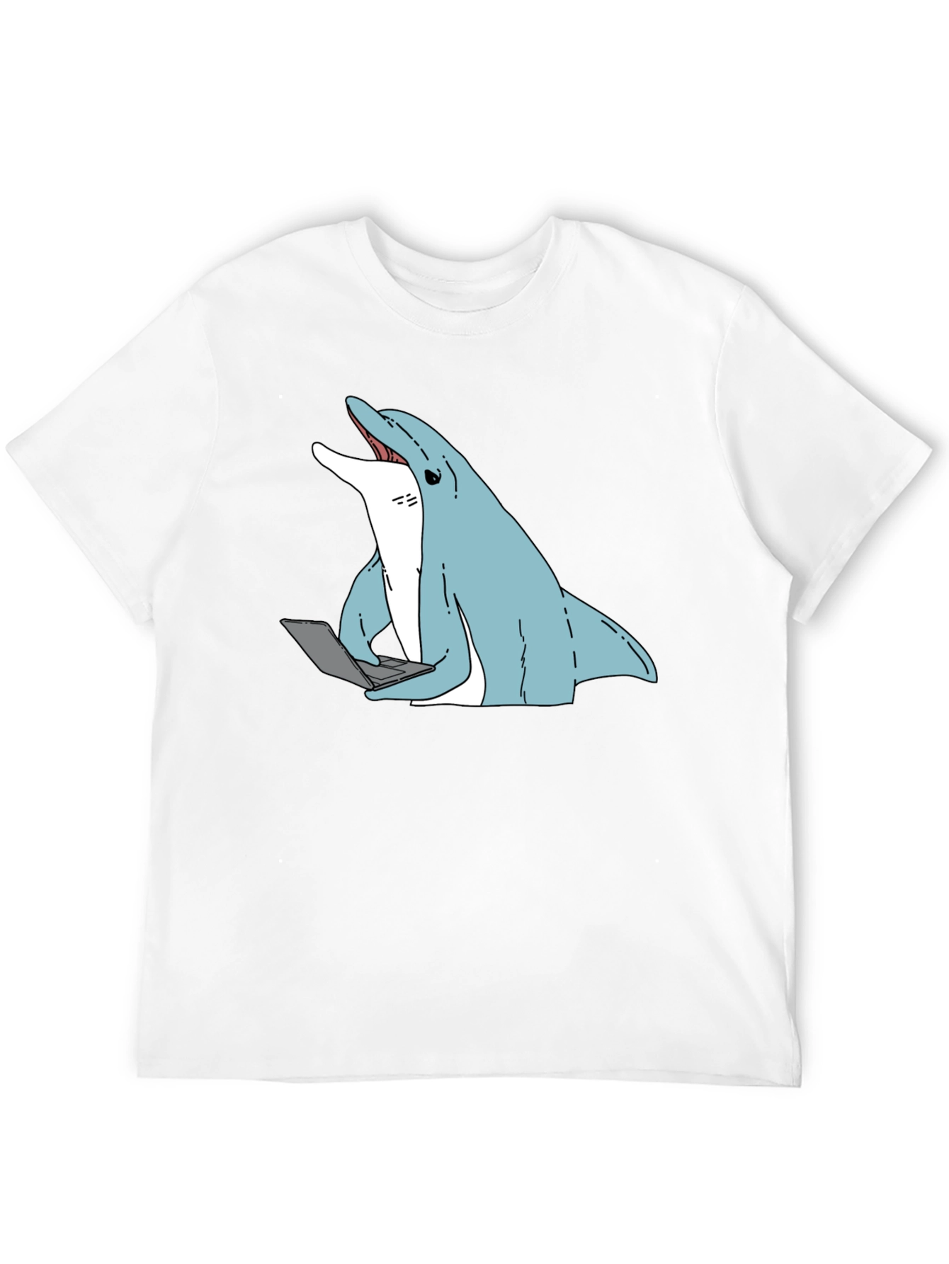 Dolphin Laptop Tee - Casual Cotton Blend T-Shirt