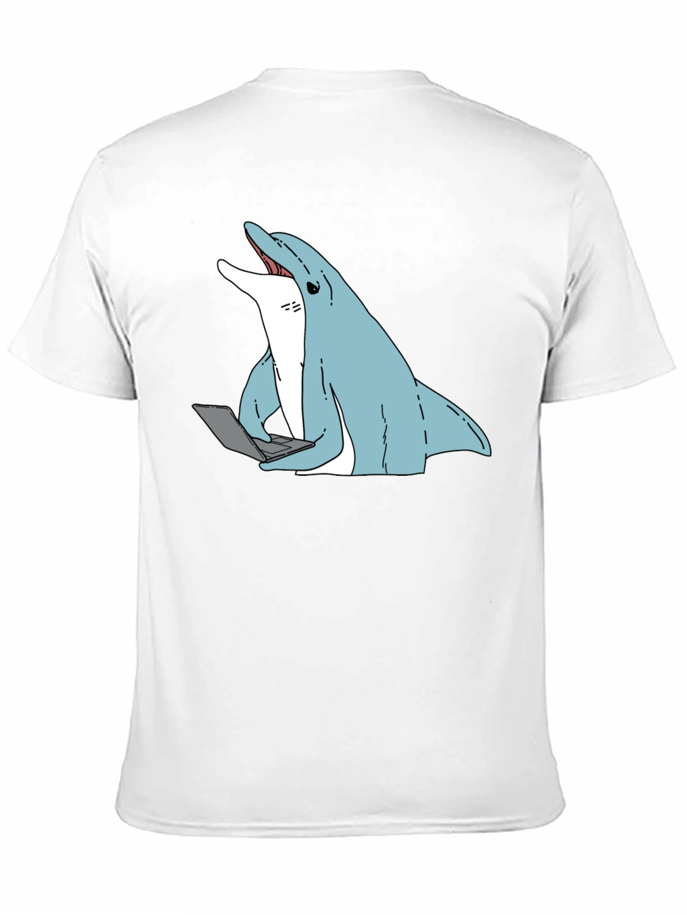 Dolphin Laptop Tee - Casual Cotton Blend T-Shirt