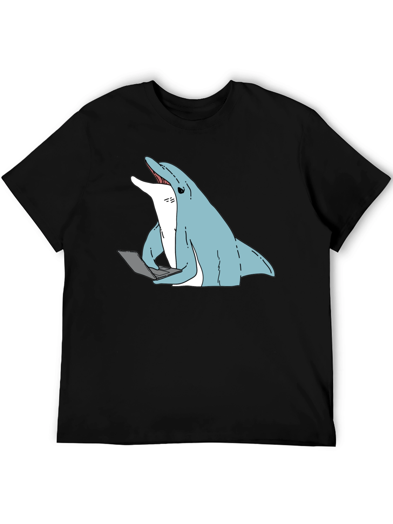 Dolphin Laptop Tee - Casual Cotton Blend T-Shirt