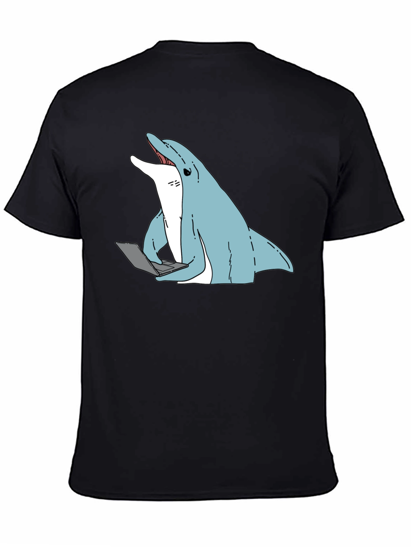 Dolphin Laptop Tee - Casual Cotton Blend T-Shirt