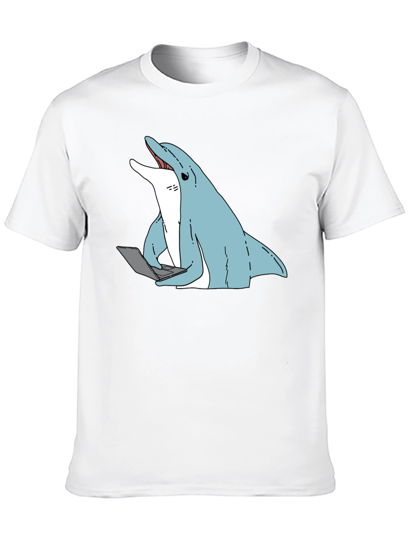 Dolphin Laptop Tee - Casual Cotton Blend T-Shirt
