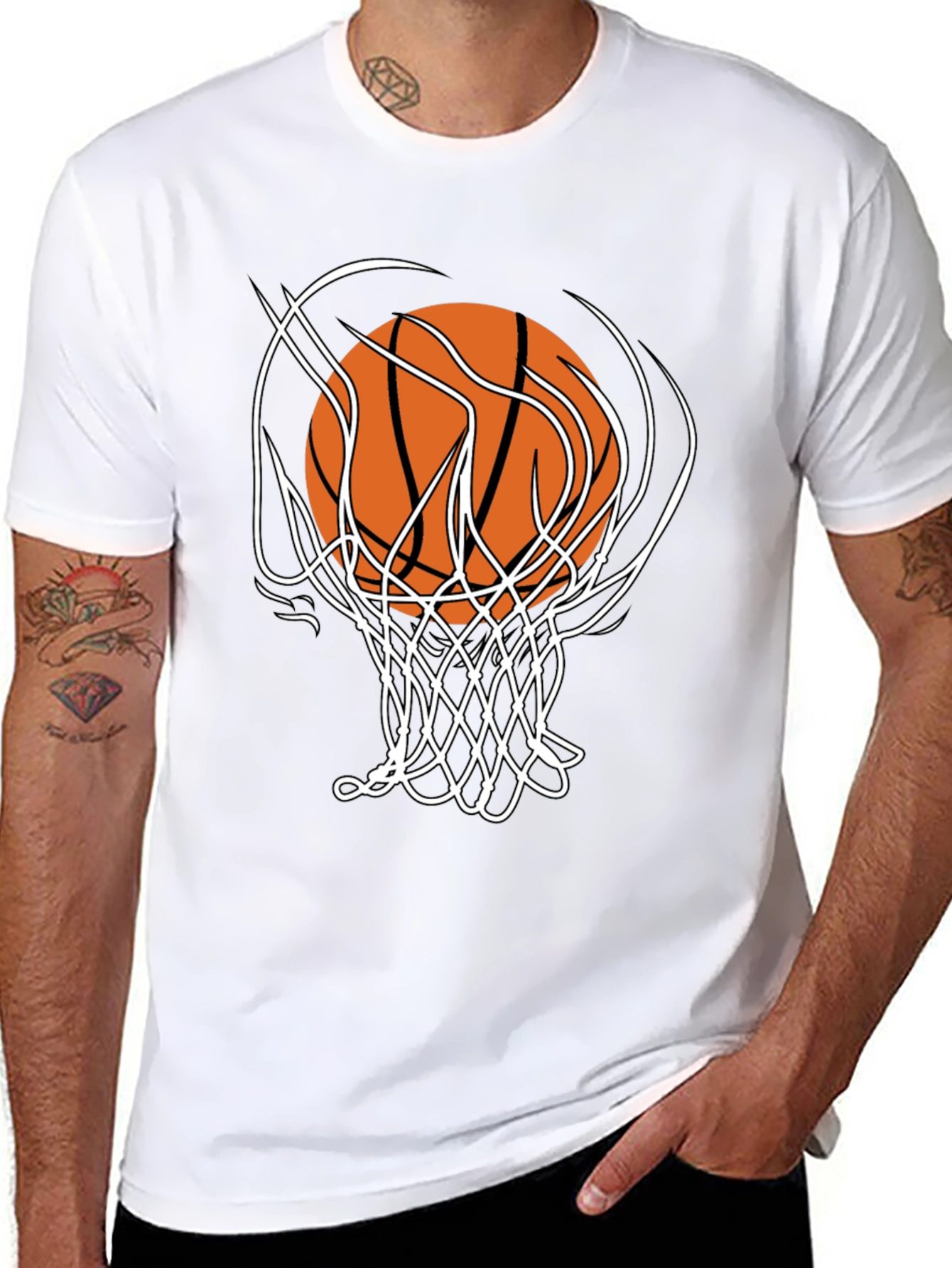 Basketball Graphic Tee - Black Cotton T-Shirt