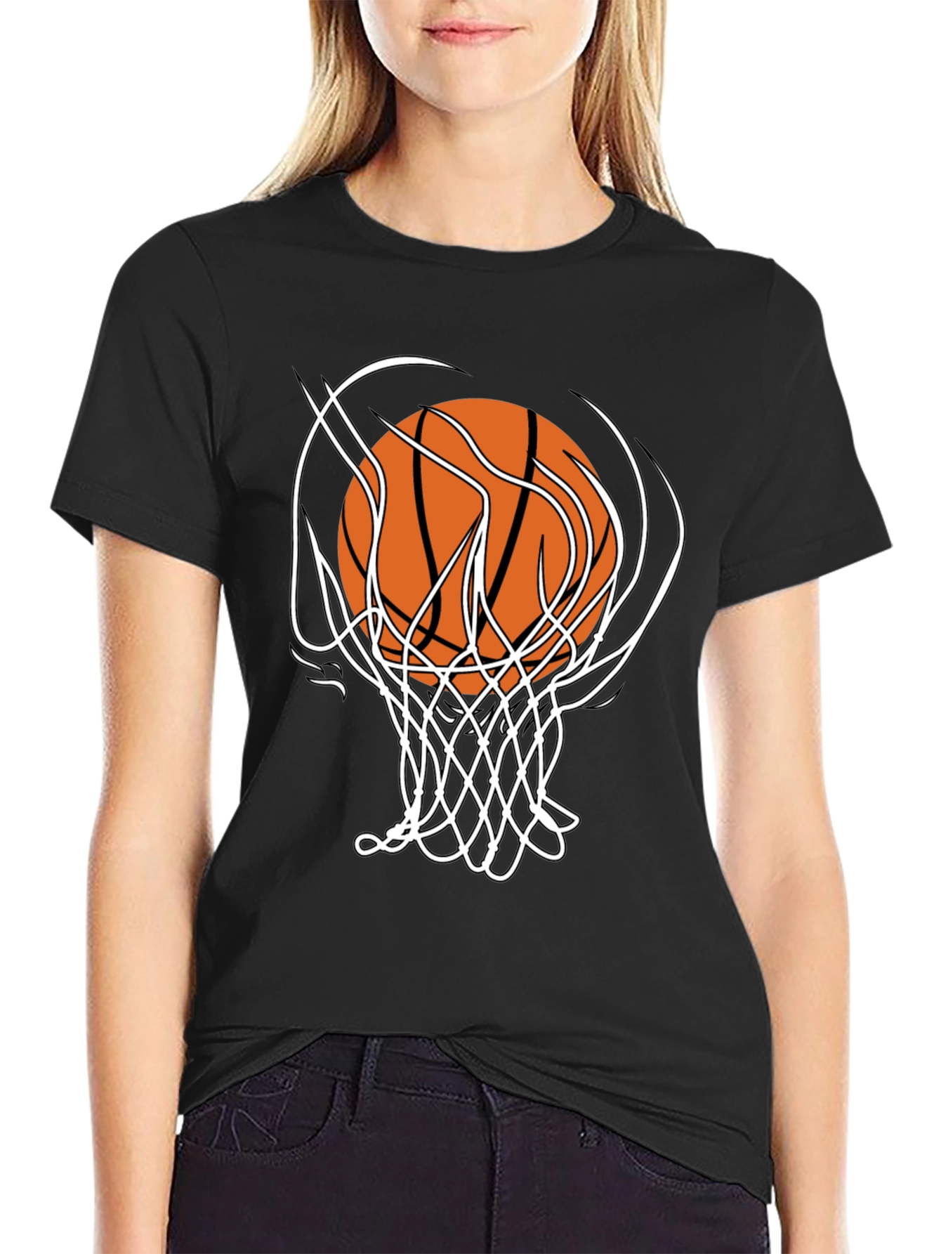 Basketball Graphic Tee - Black Cotton T-Shirt