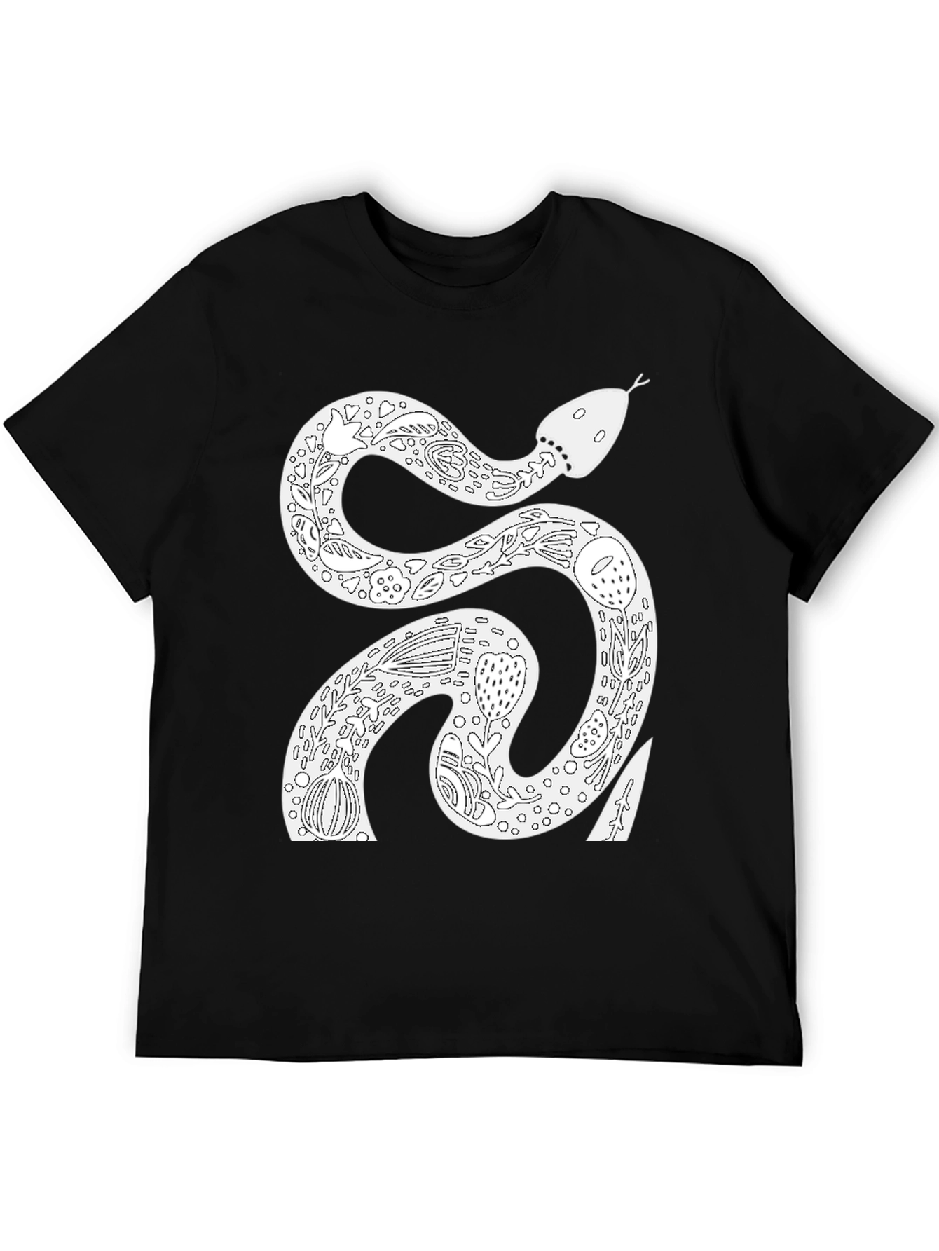 Snake Floral Graphic Tee - Black Cotton T-Shirt