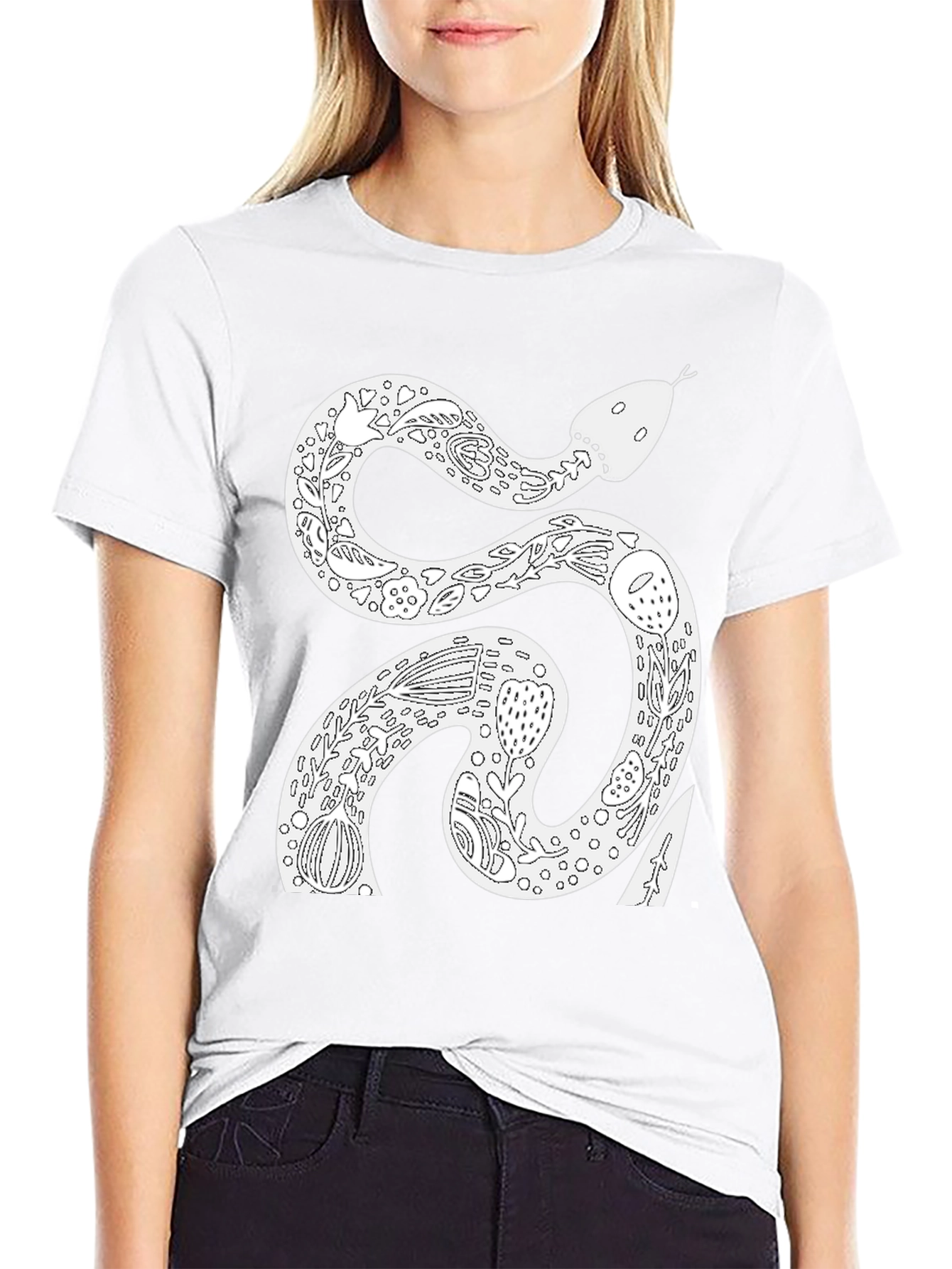 Snake Floral Graphic Tee - Black Cotton T-Shirt