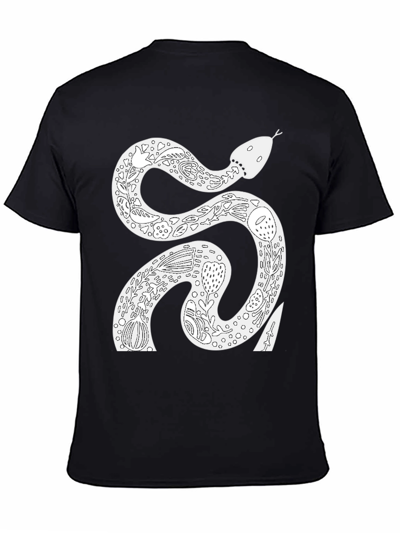 Snake Floral Graphic Tee - Black Cotton T-Shirt