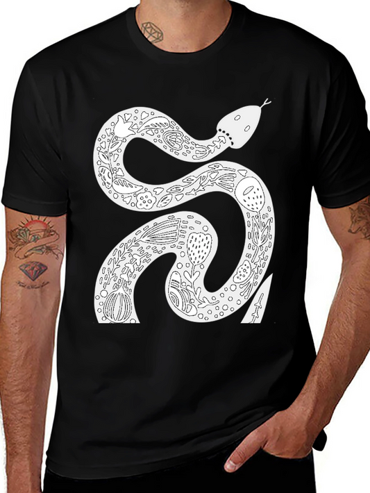 Snake Floral Graphic Tee - Black Cotton T-Shirt