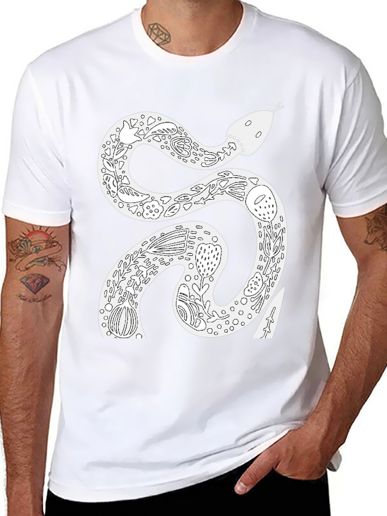 Snake Floral Graphic Tee - Black Cotton T-Shirt