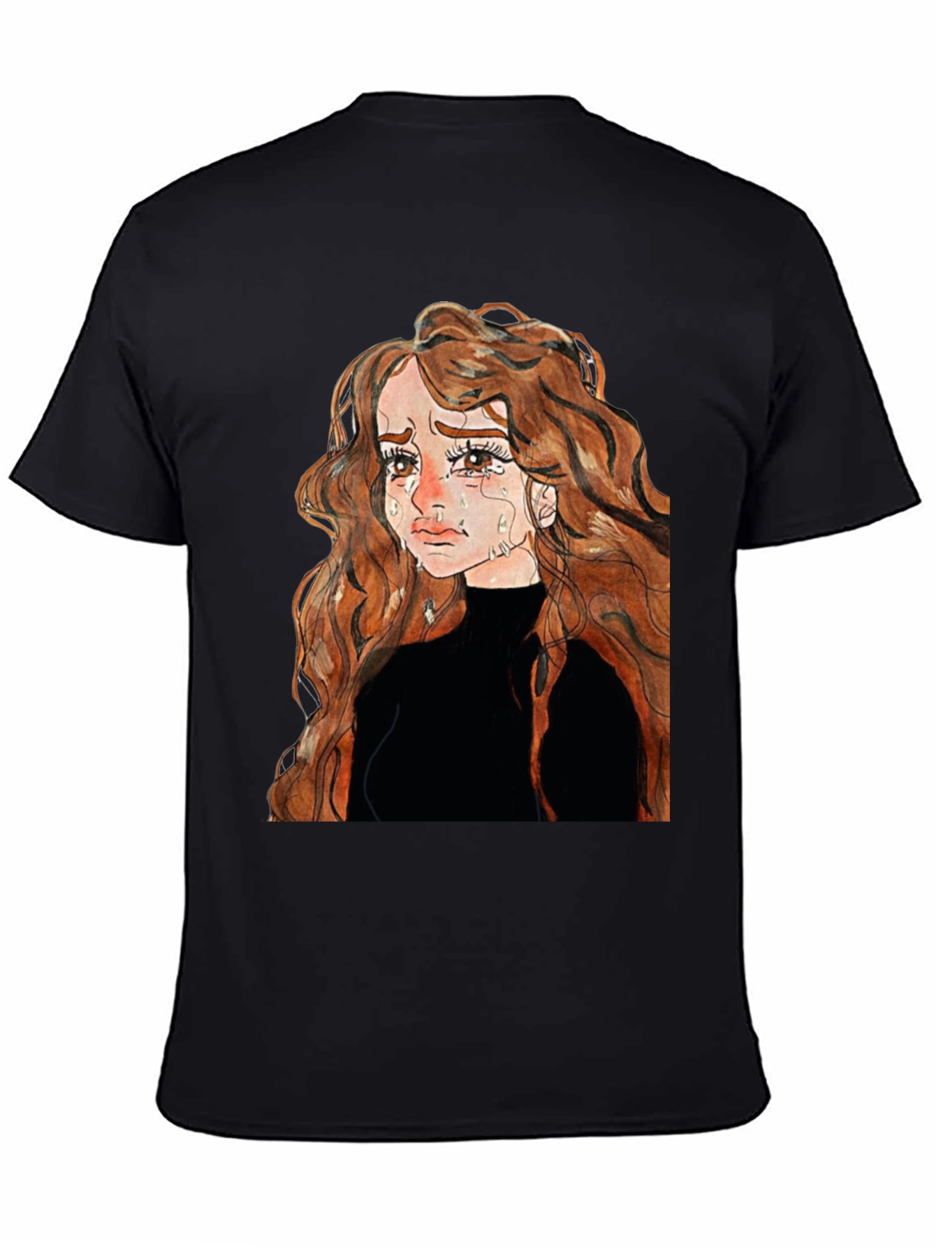 Sad Anime Girl Black T-Shirt