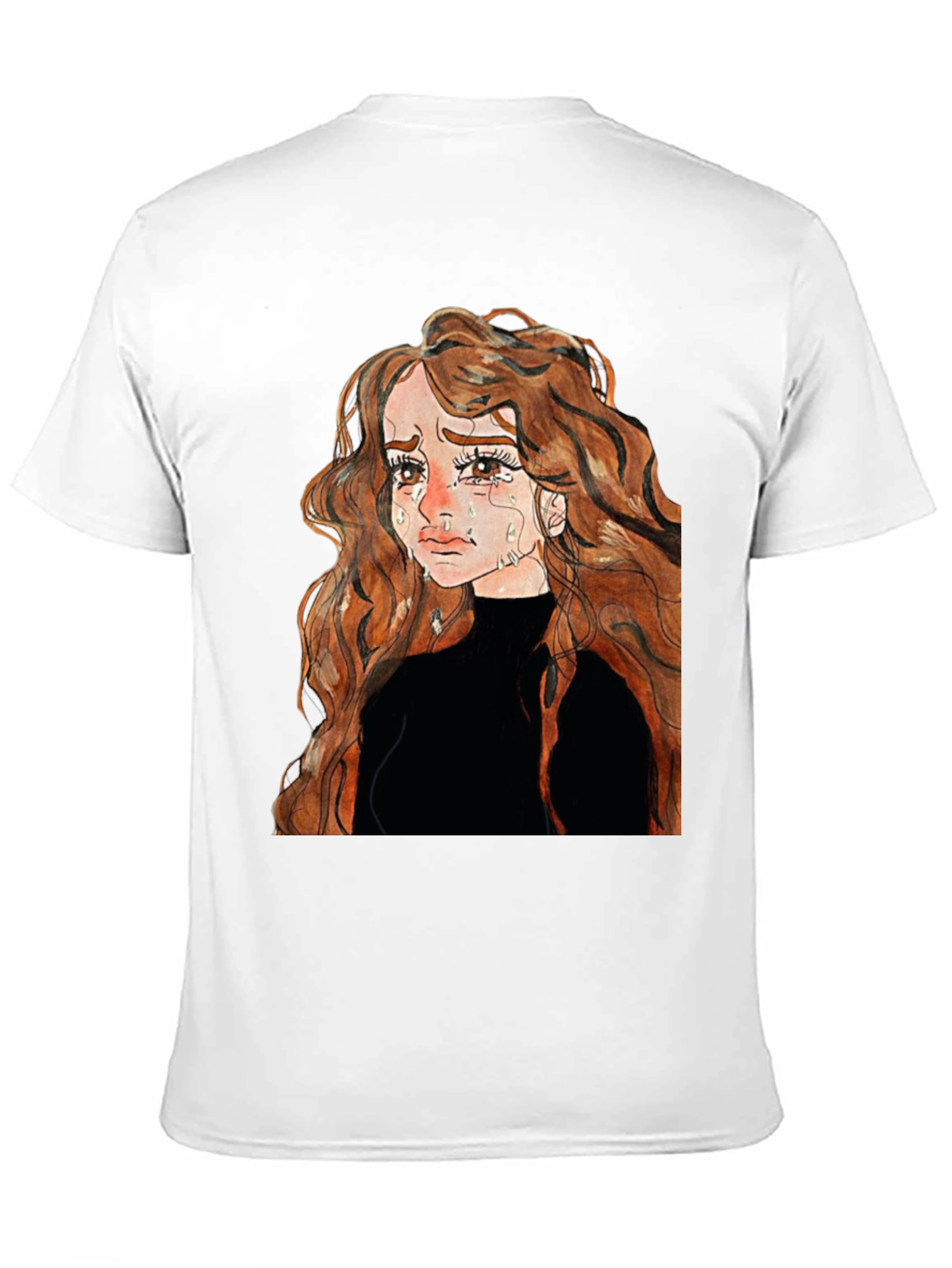 Sad Anime Girl Black T-Shirt