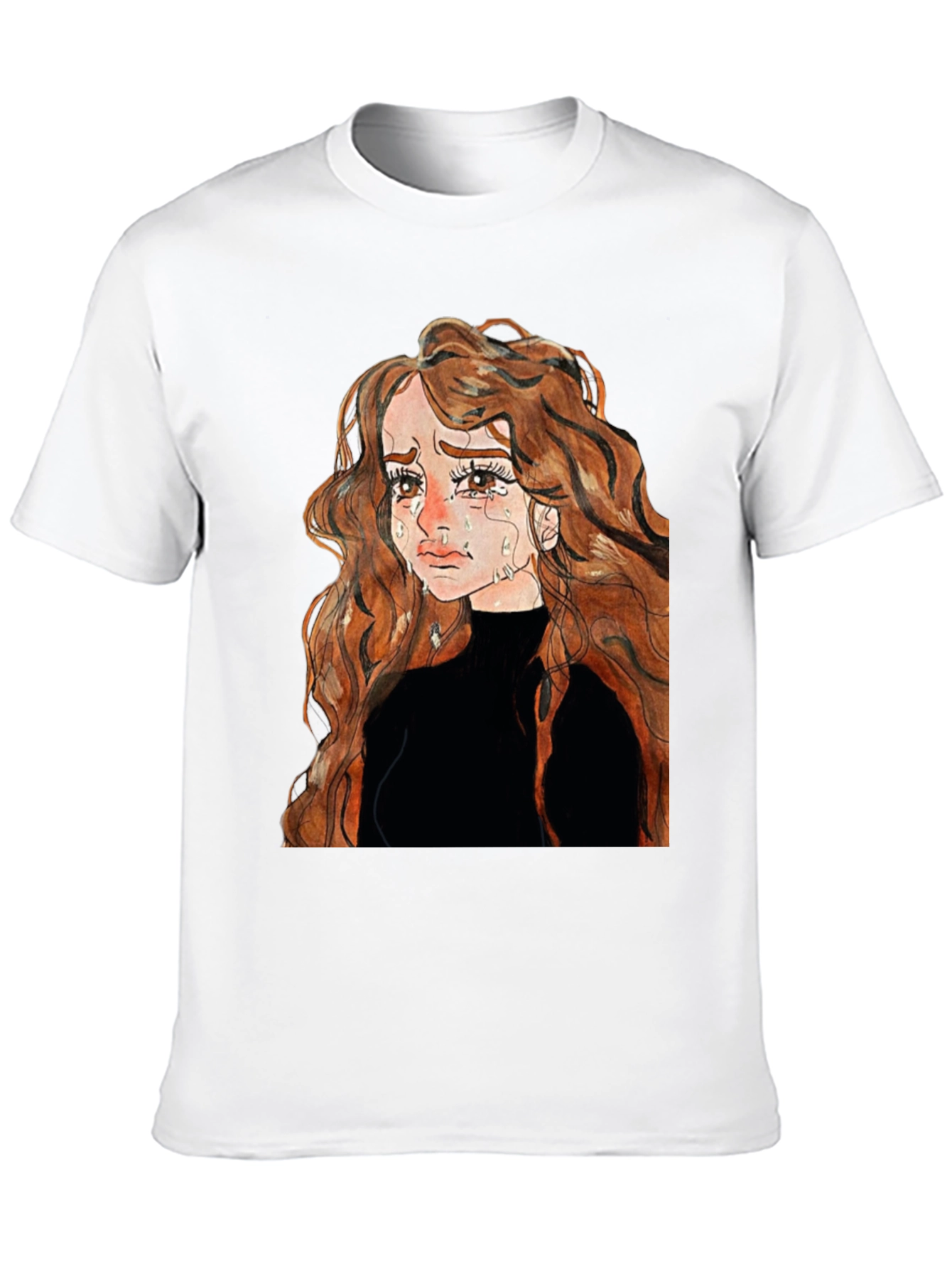 Sad Anime Girl Black T-Shirt