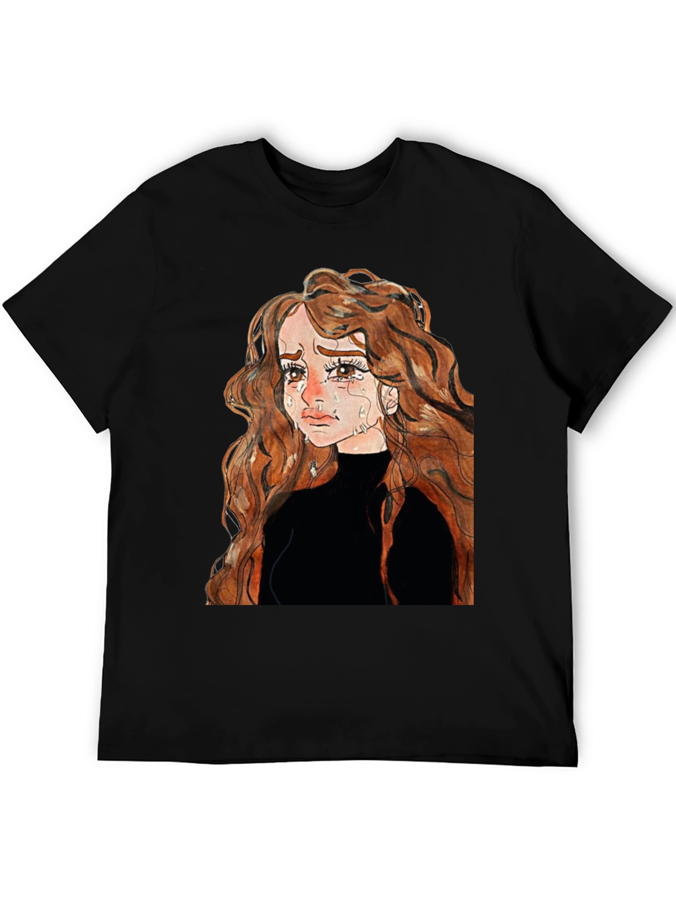Sad Anime Girl Black T-Shirt