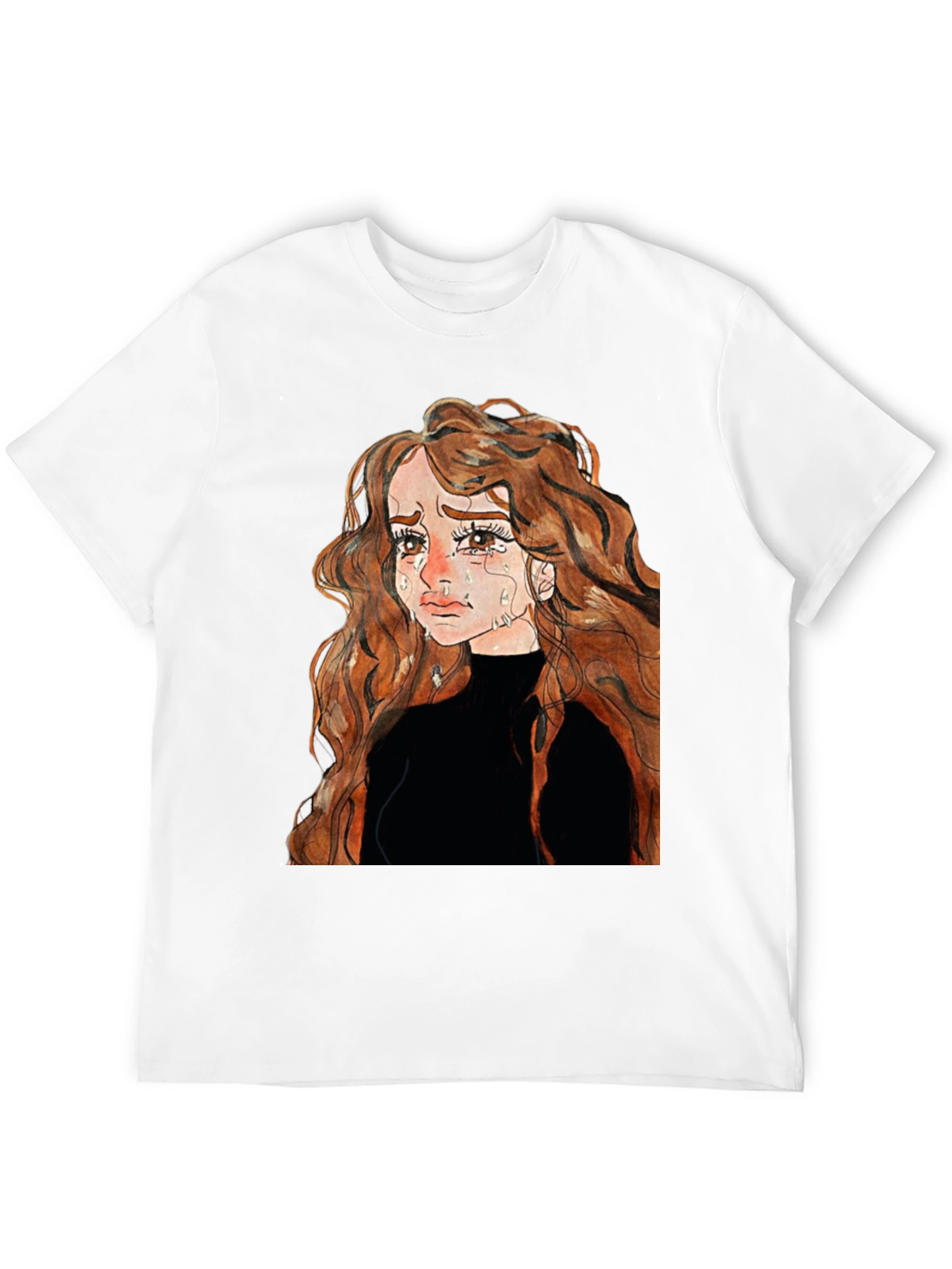 Sad Anime Girl Black T-Shirt