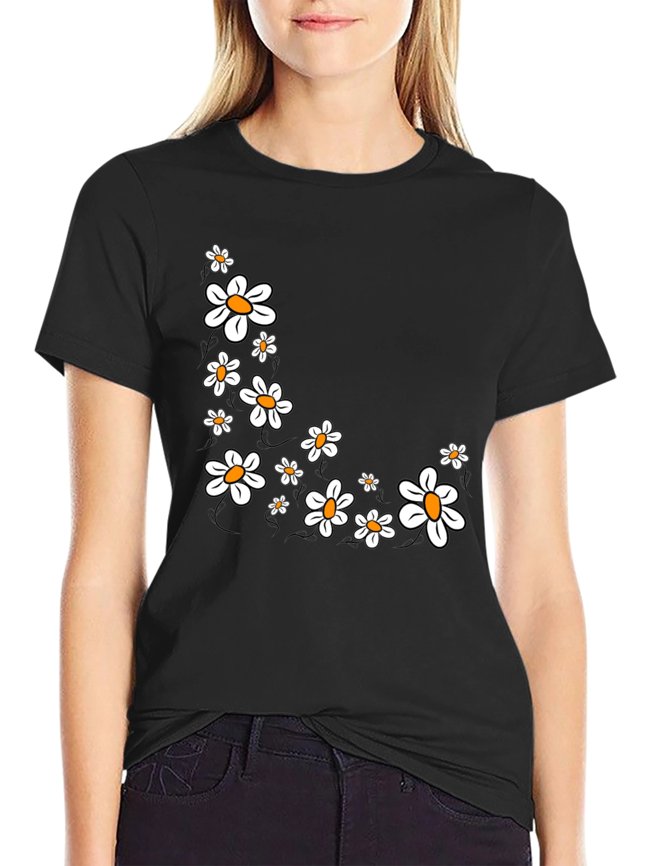 Daisy Graphic Print Black T-Shirt