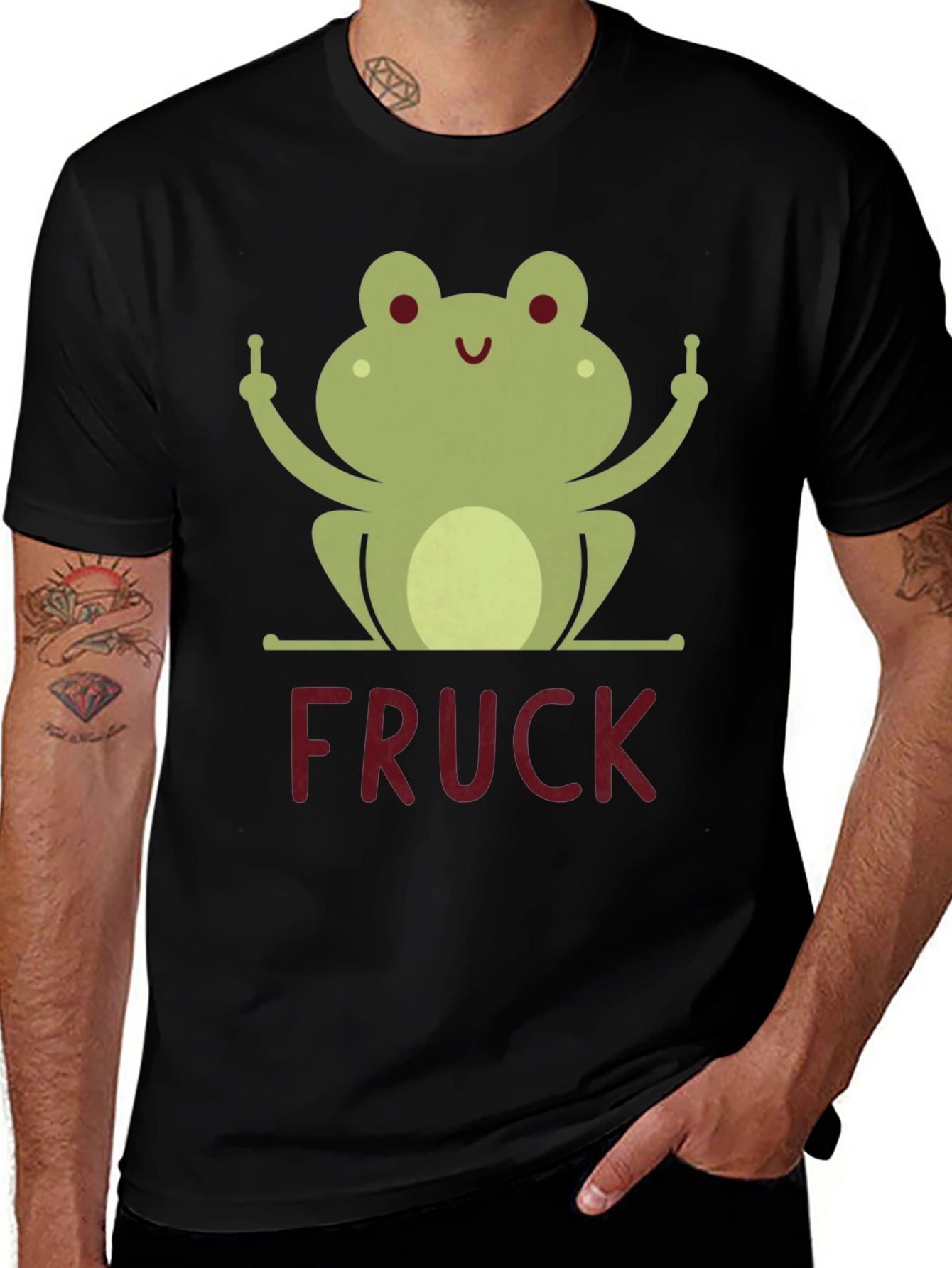 Funny Frog Middle Finger FRUCK Graphic T-Shirt